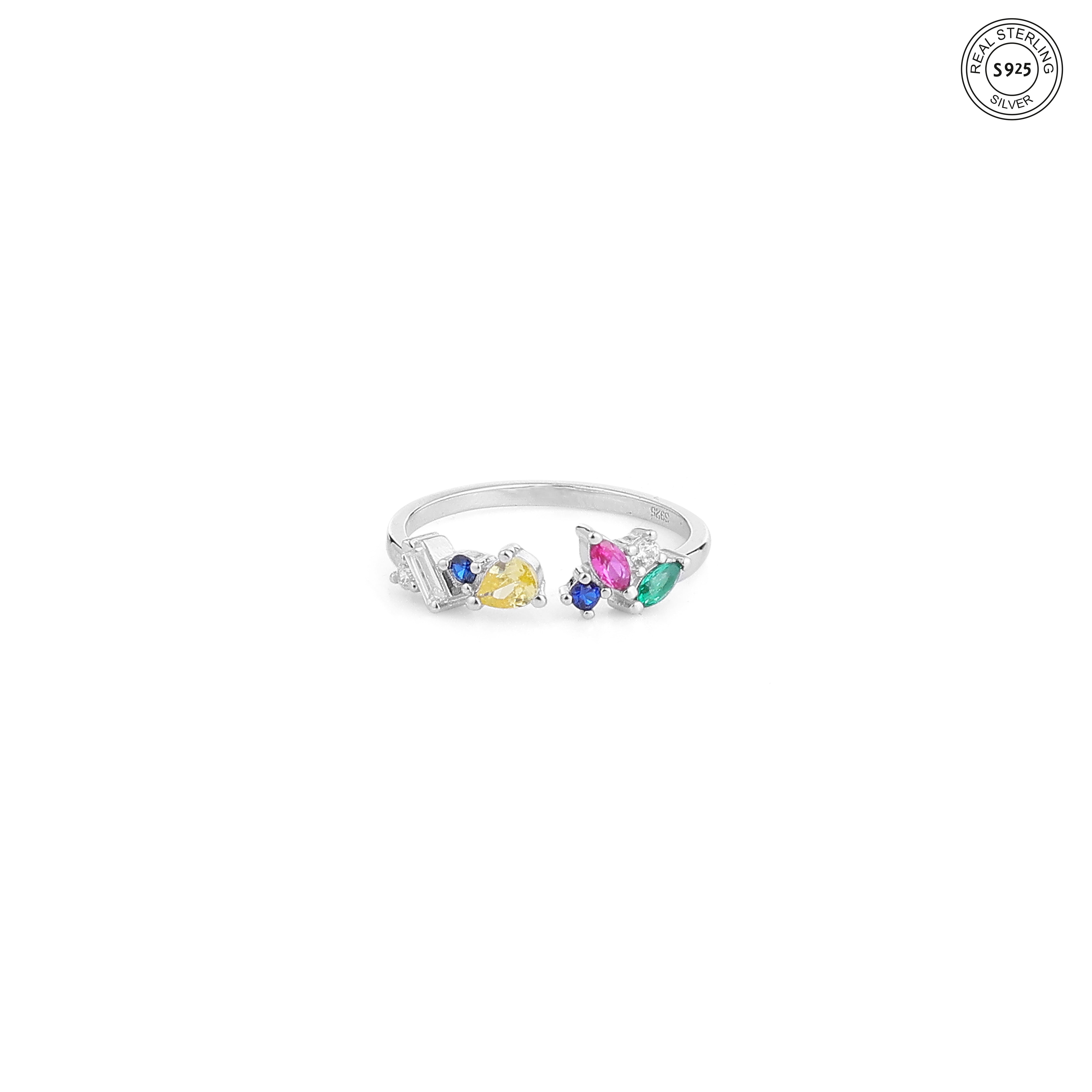 candy crush silver ring 925 with colorful stones close up view