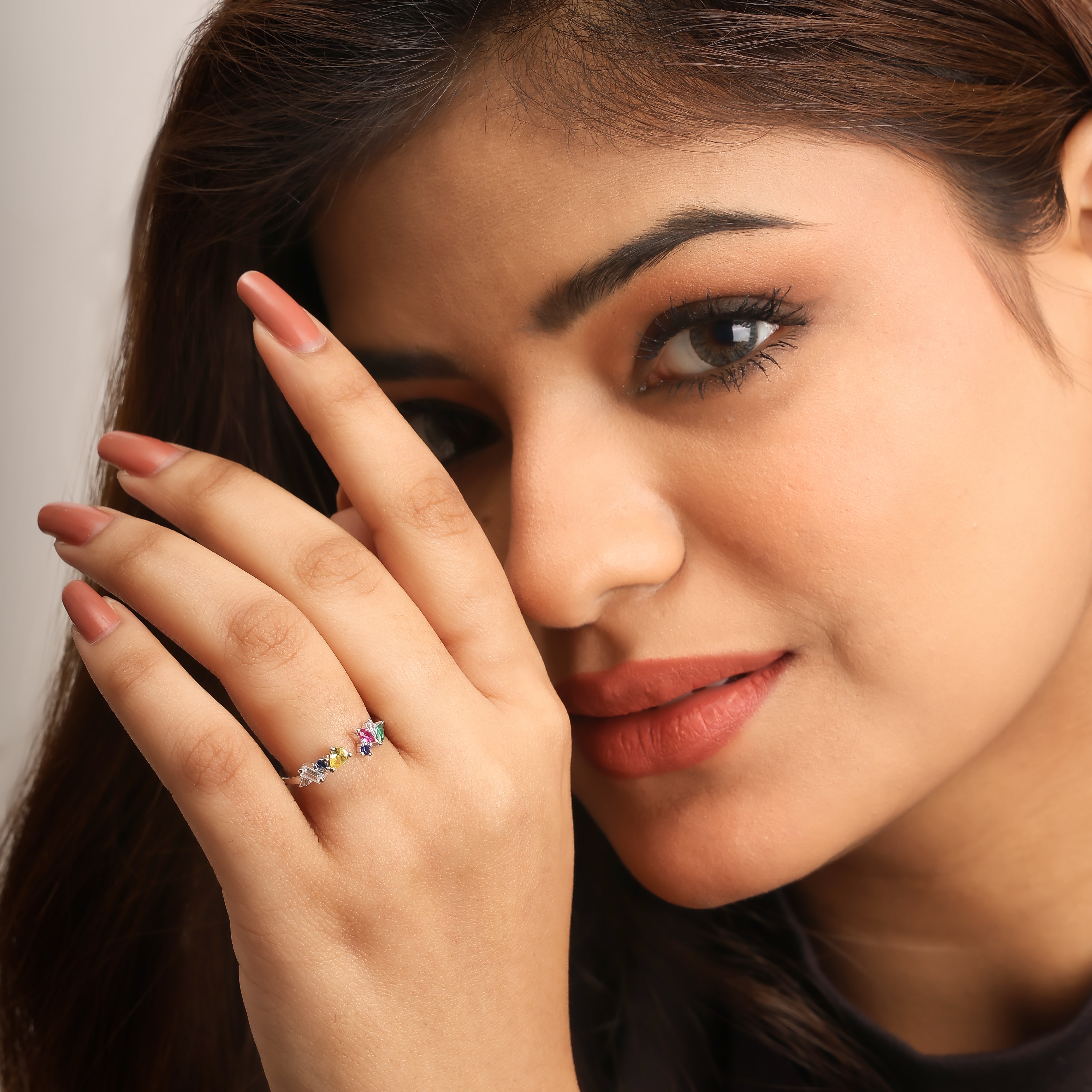 Candy crush 925 silver ring for women multicolor gemstone design