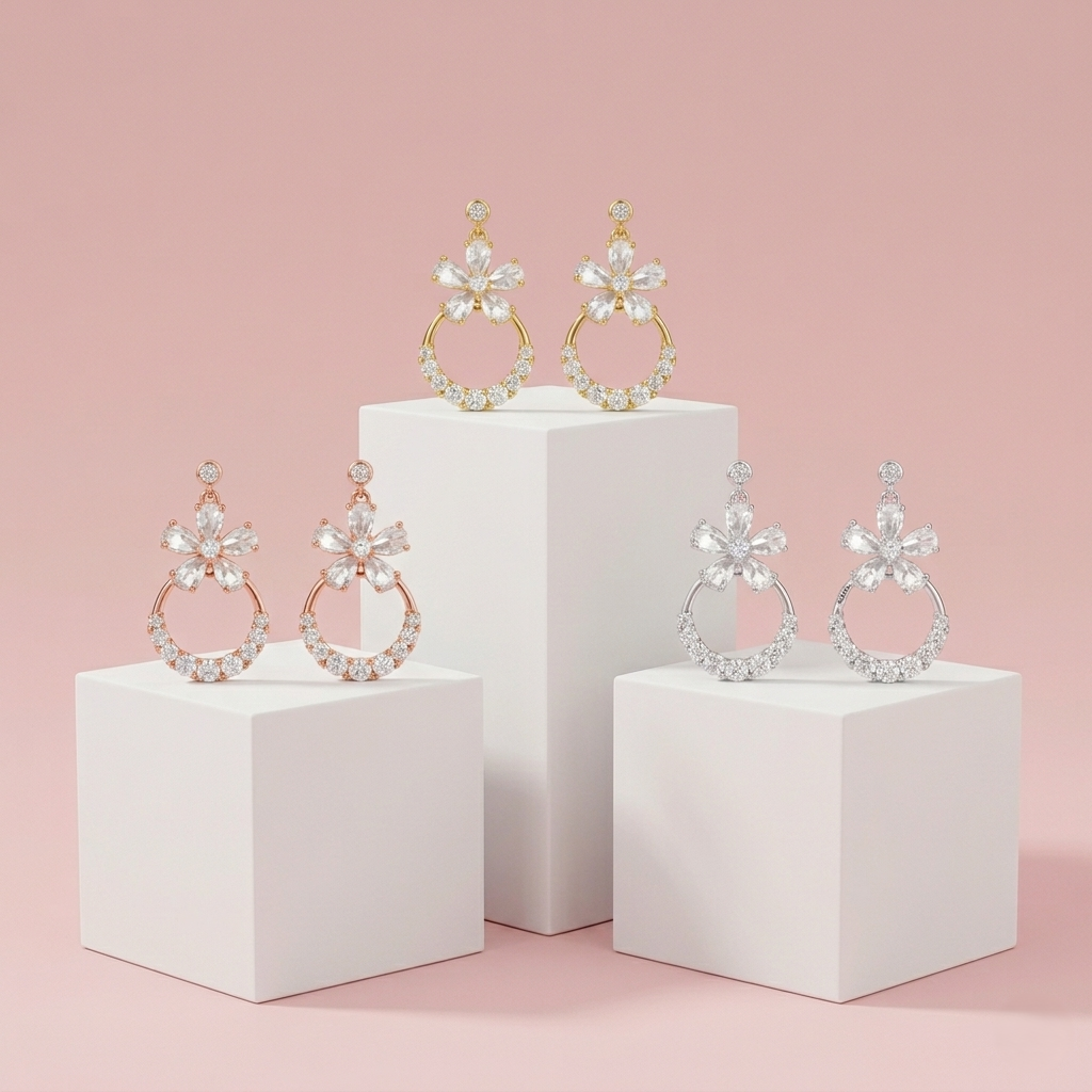 Crystal Bloom Silver Earrings
