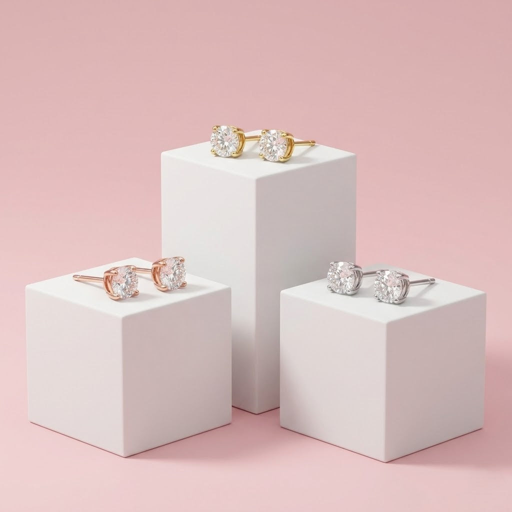 925 silver solitaire stud earrings for women round cubic zirconia design