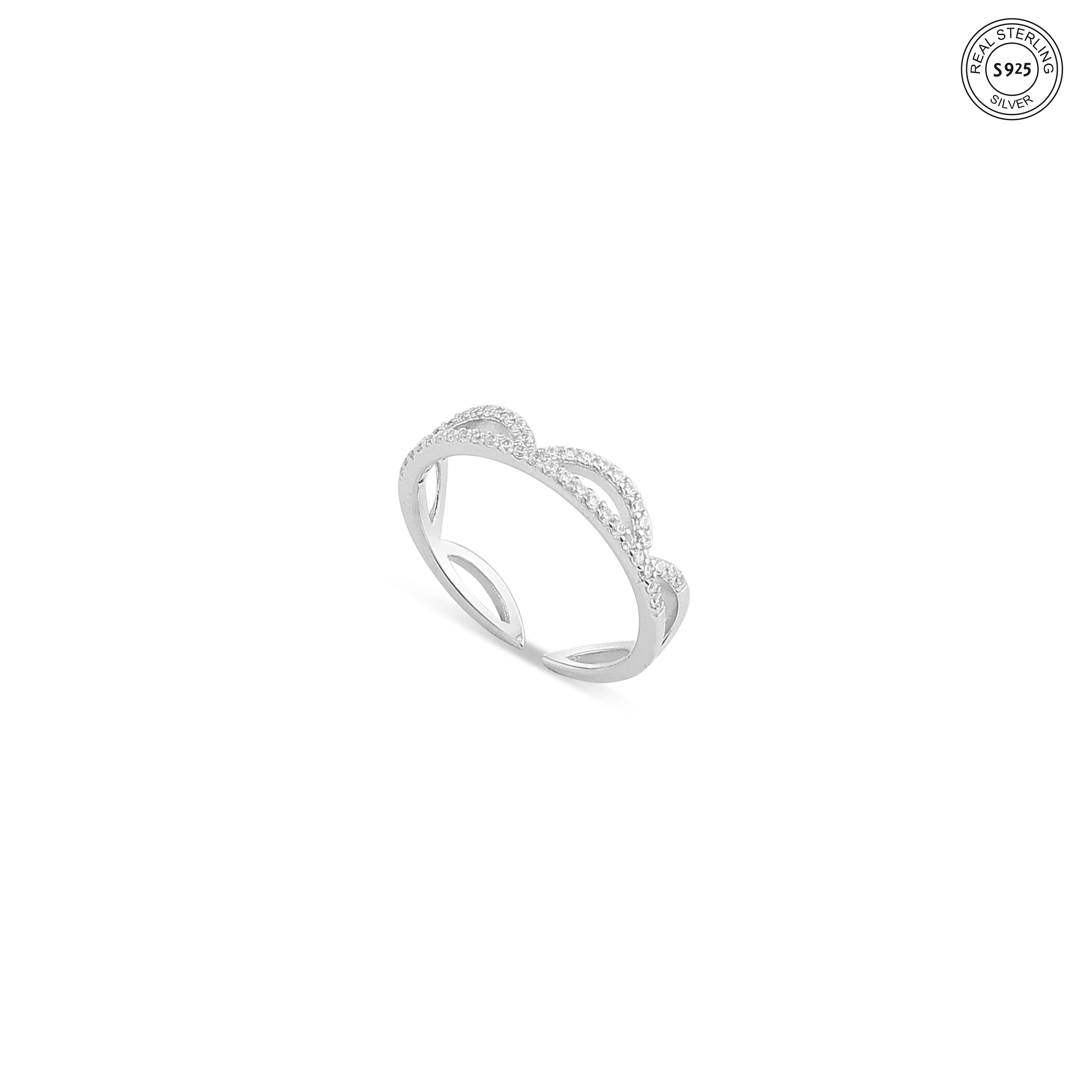 Curved silver wave ring elegant daily wear