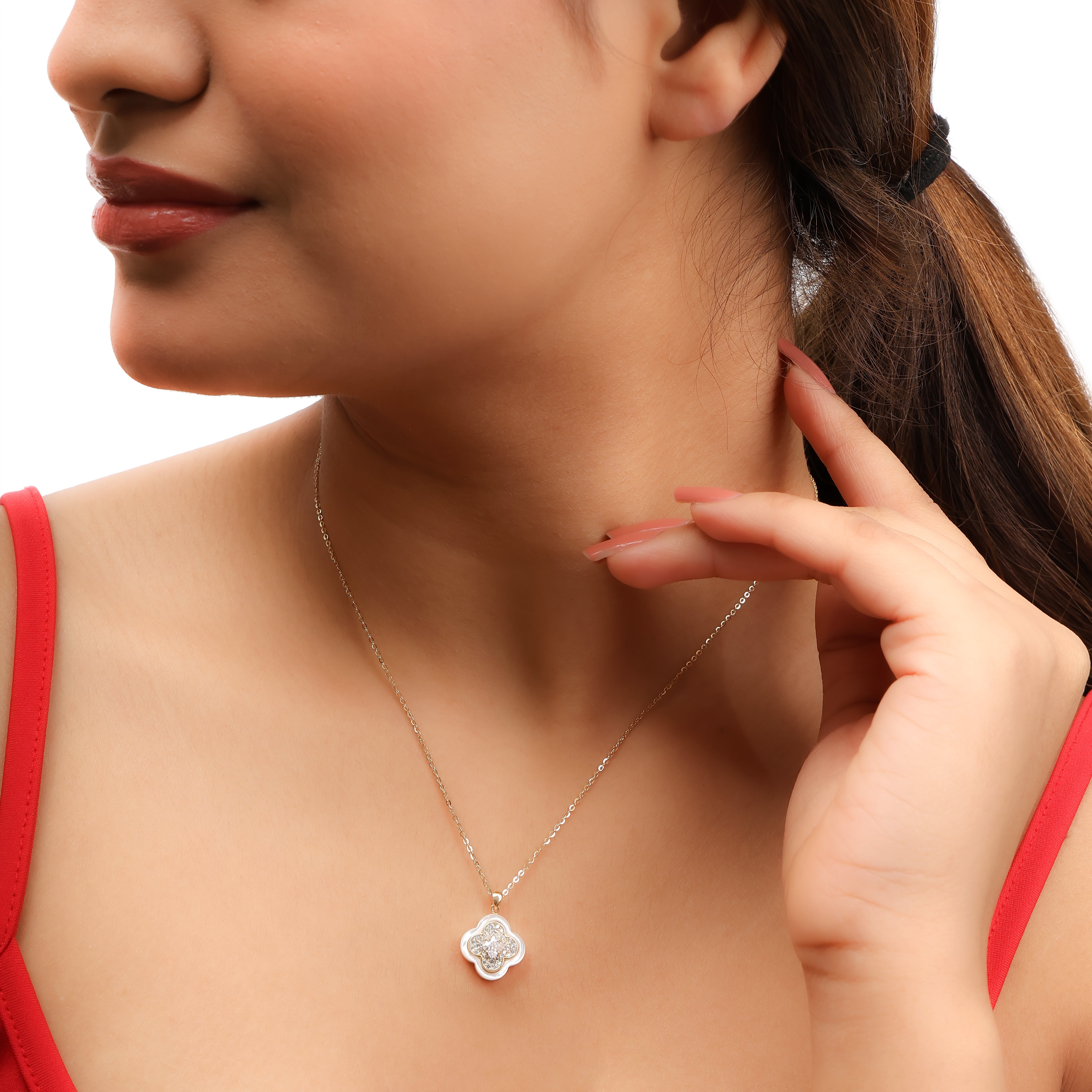 Elegant floral silver necklace 925 silver pendant for girls and women