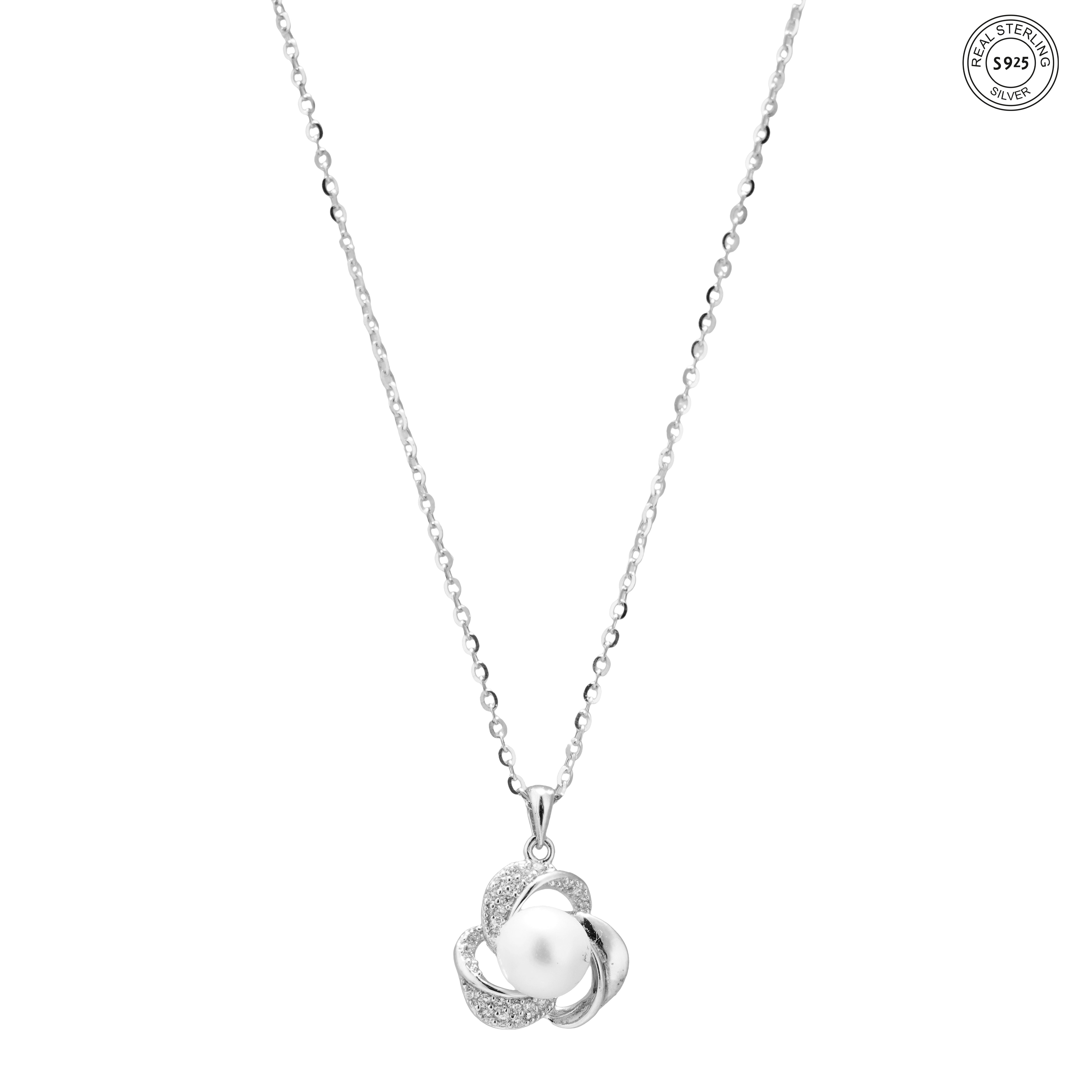Elegant pearl silver set for women classy necklace and earrings set