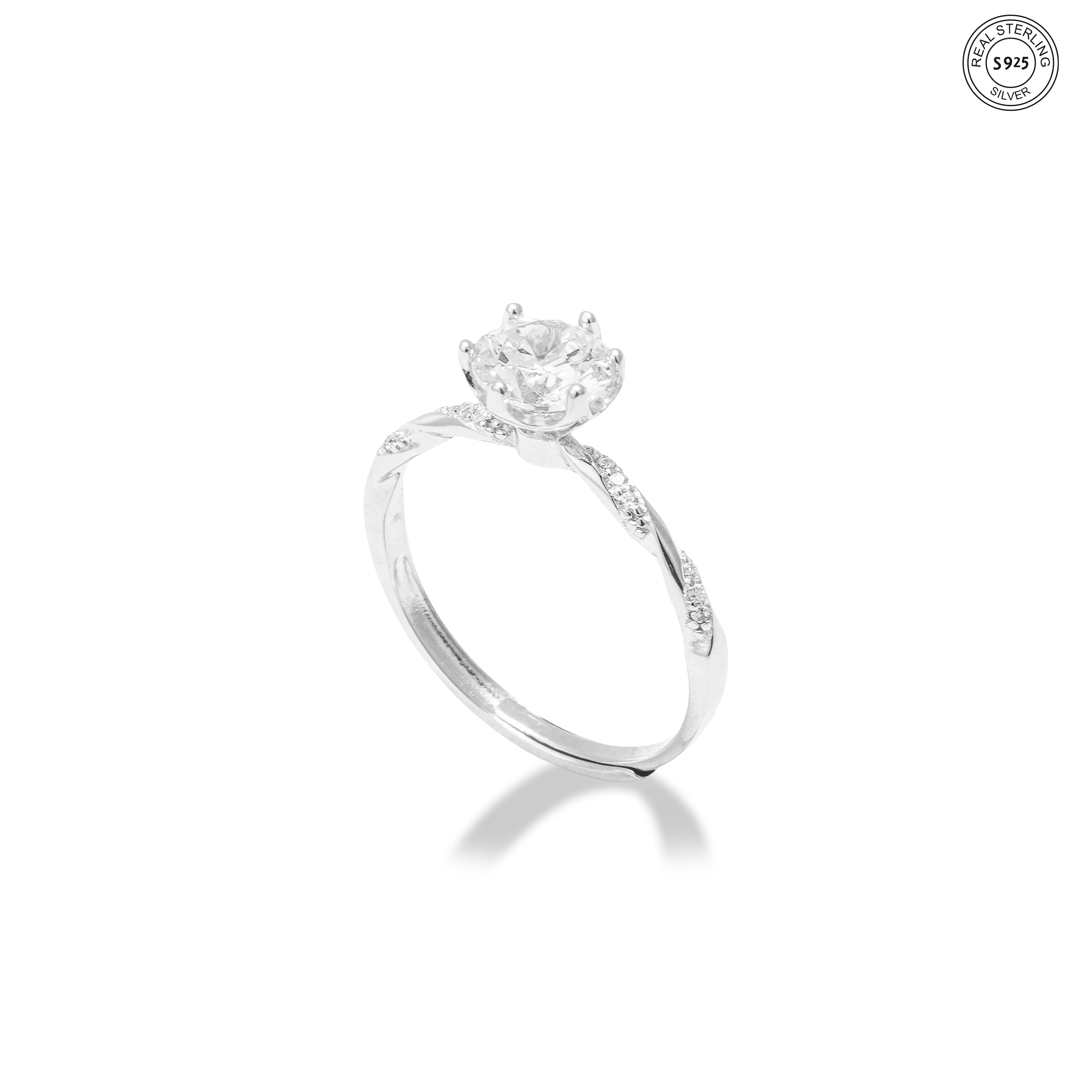 Elegant twist band ring 925 silver solitaire ring for women