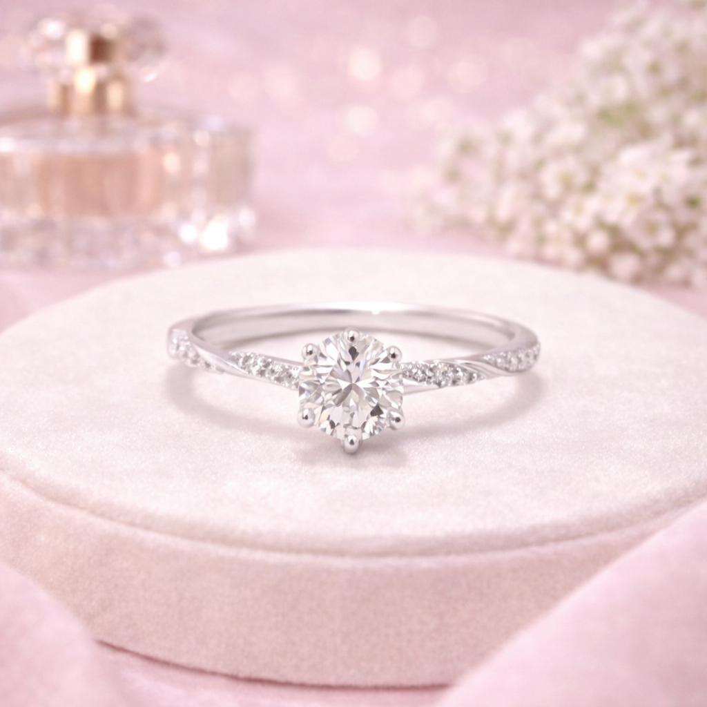 Elegant twist band ring 925 silver solitaire ring for women