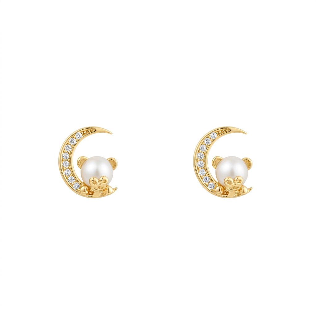 Gold teddy moon earrings cute stylish variant