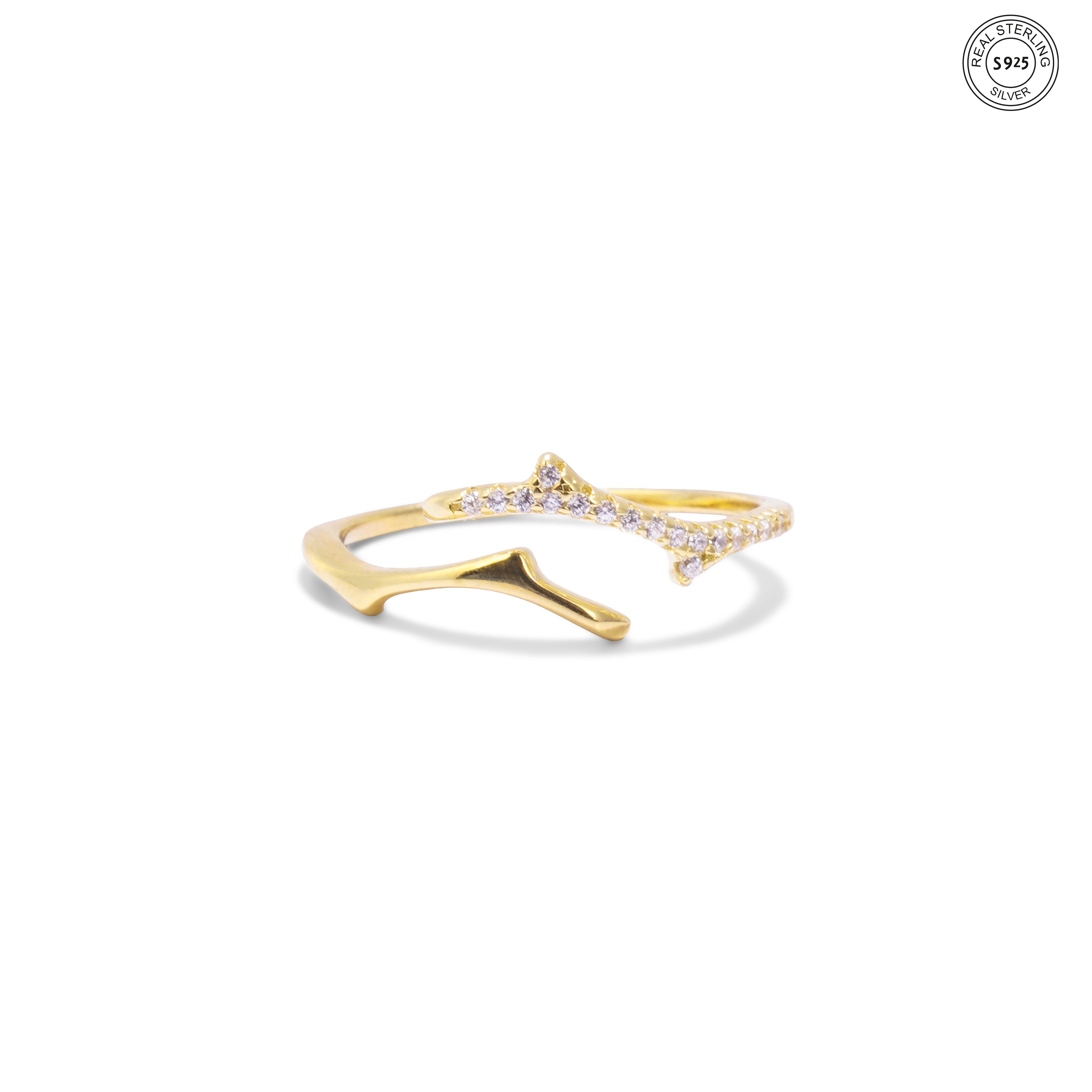 Golden vine silver ring nature inspired design
