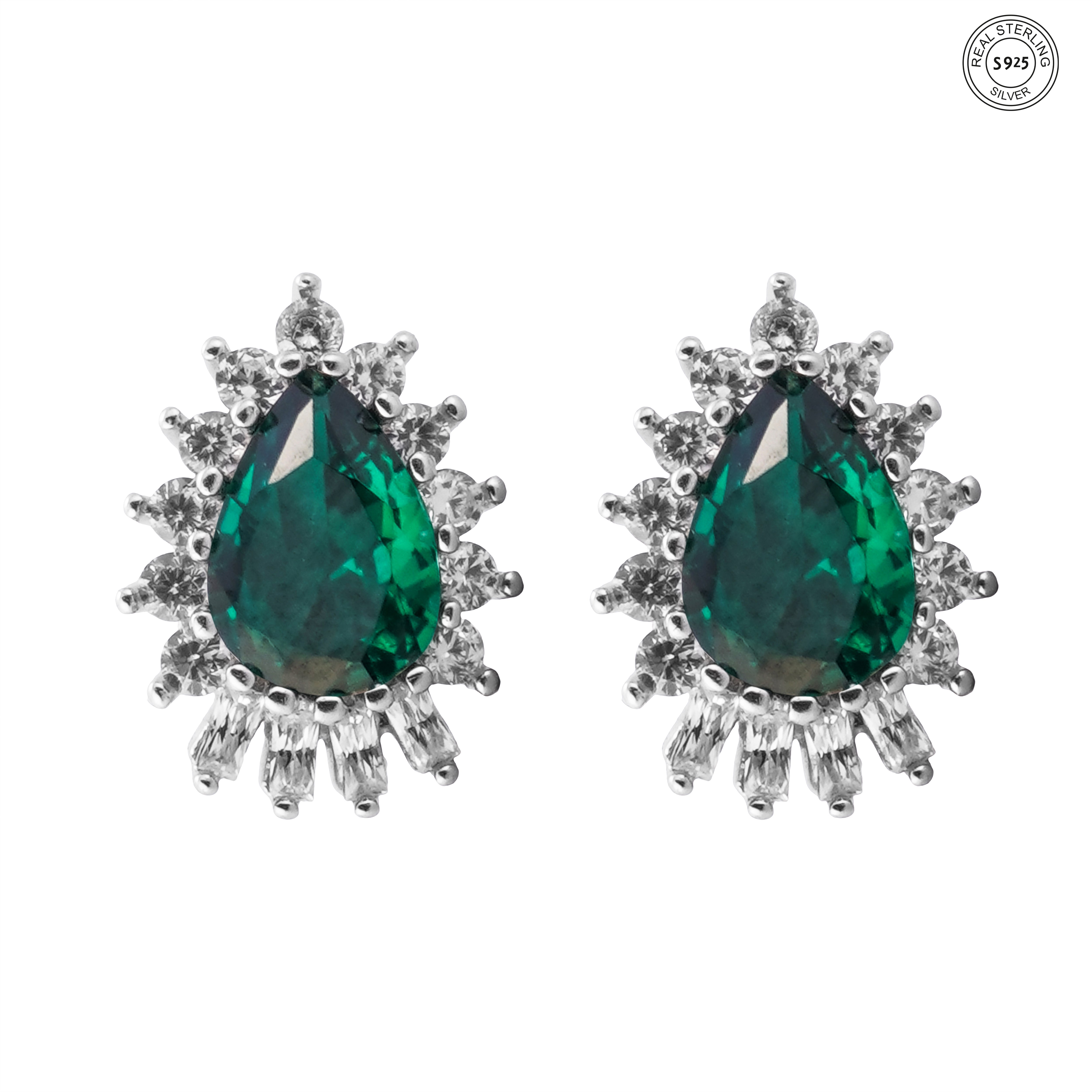925 silver halo drop earrings with green stones classy design for women