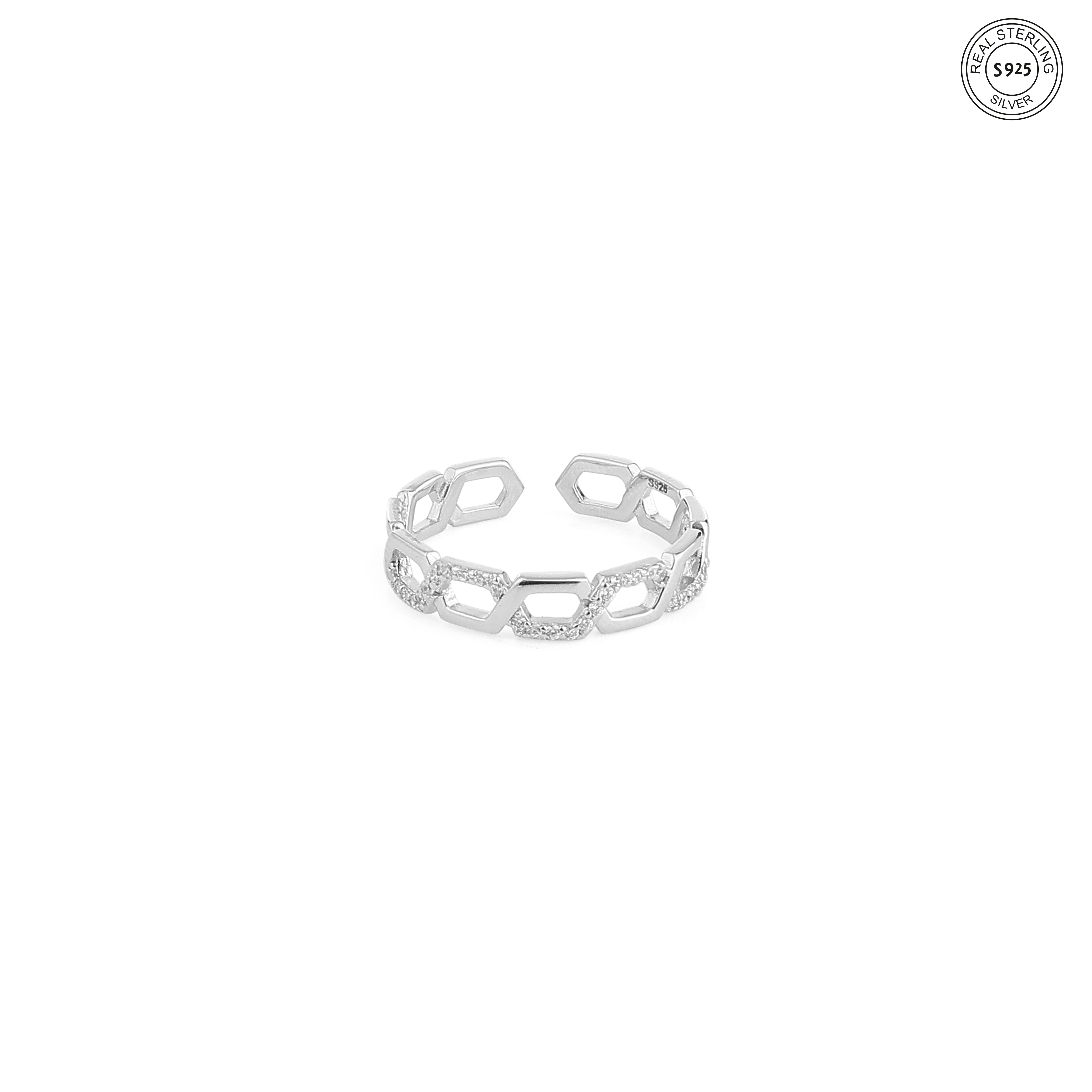 Hex link silver ring geometric minimalist design