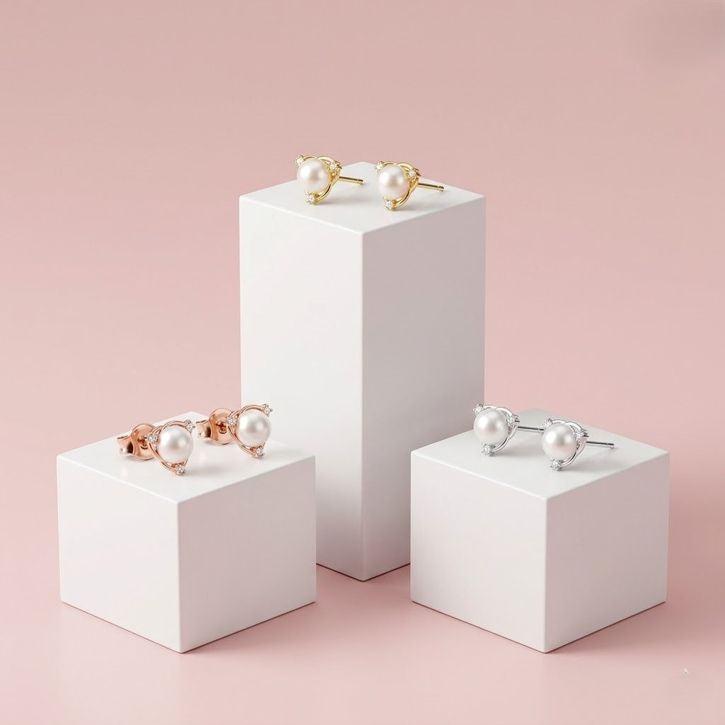 Pearl stud earrings combo set 925 silver for women gifting option