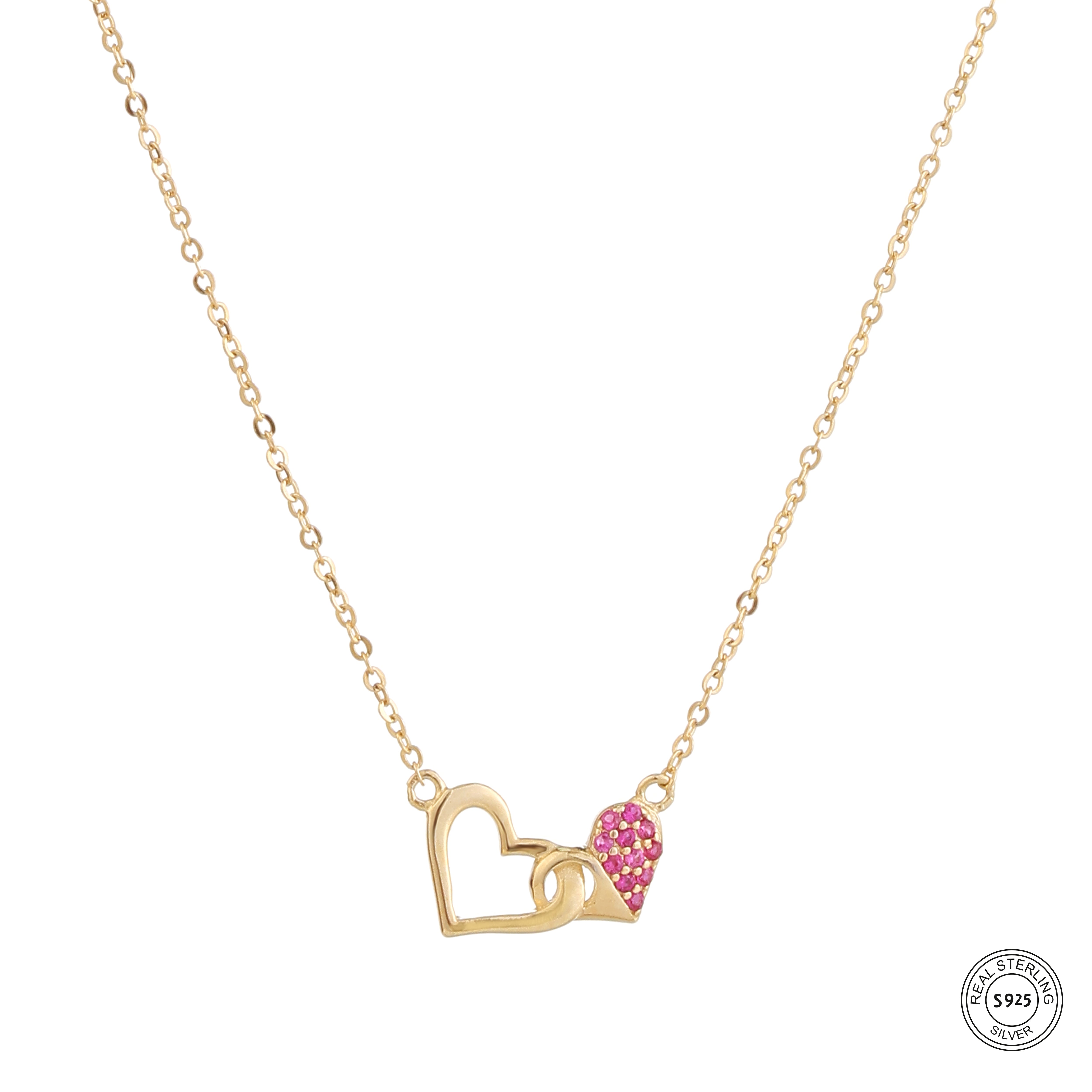 Pink heart pendant silver necklace for girls cute dainty jewelry