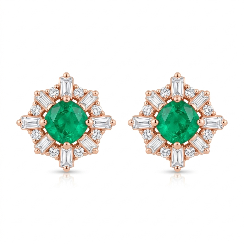 Rosegold emerald stud earrings green stone elegant jewelry