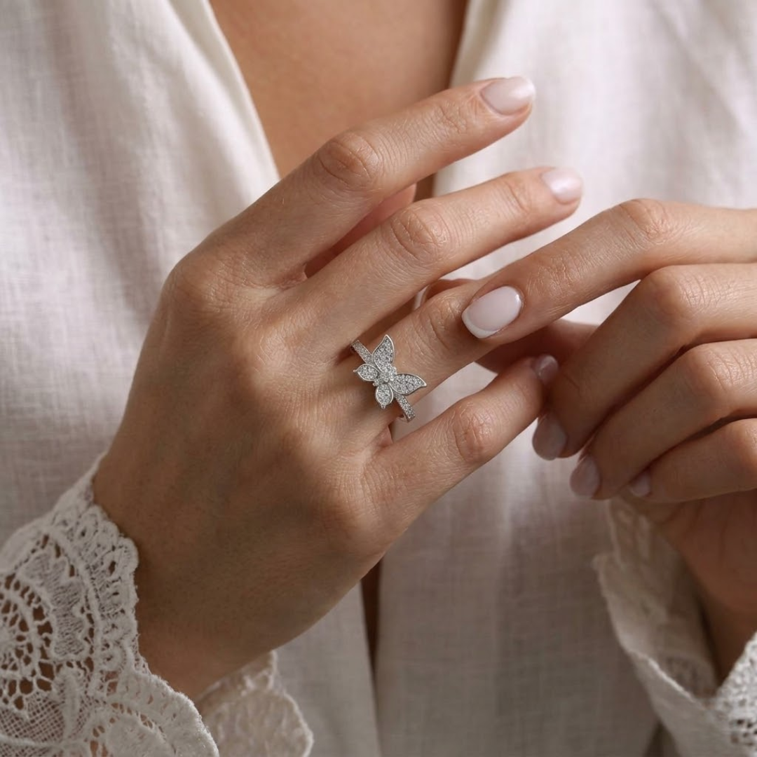 Silver butterfly band ring 925 silver cute minimalist design for women