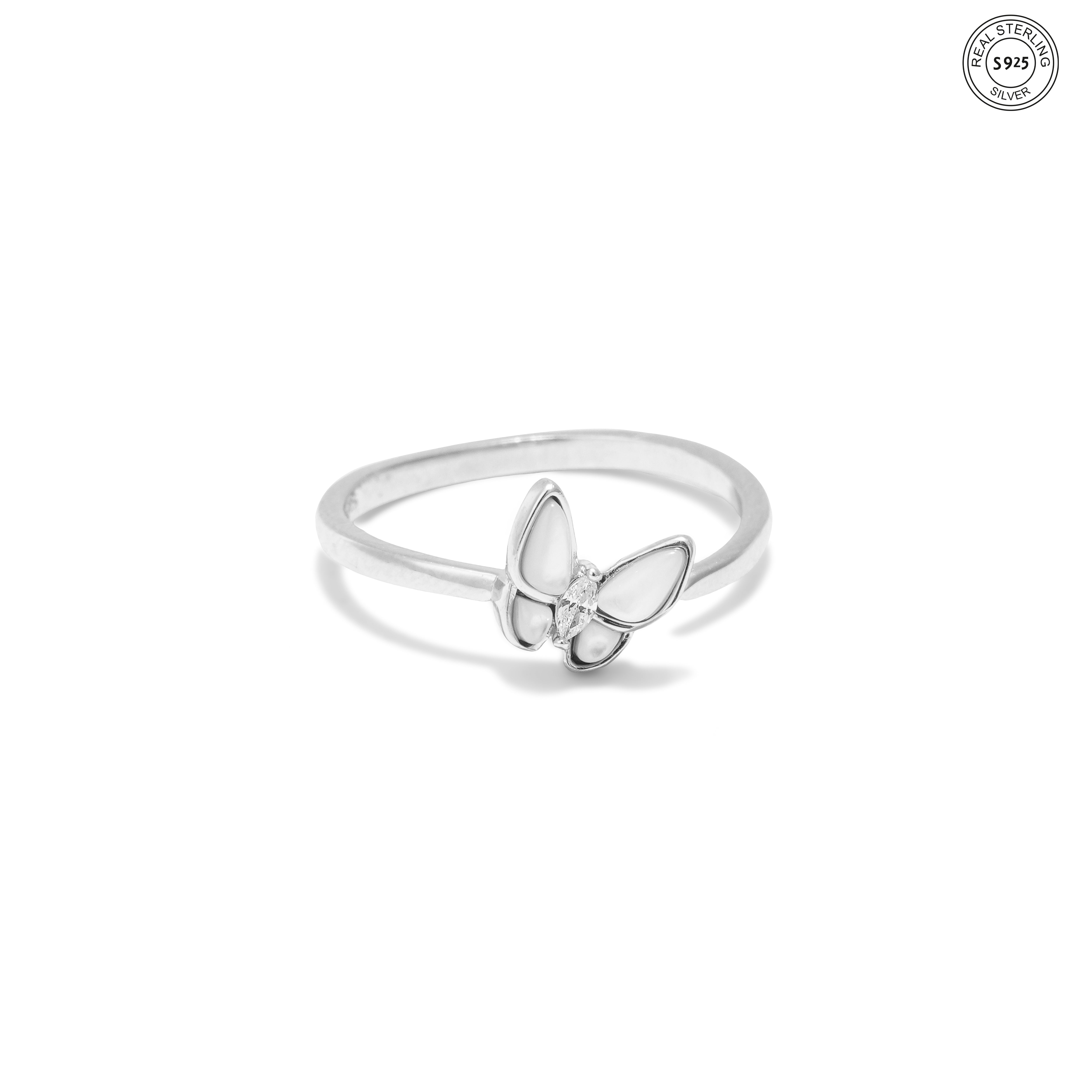 Silver butterfly cuff ring adjustable open design
