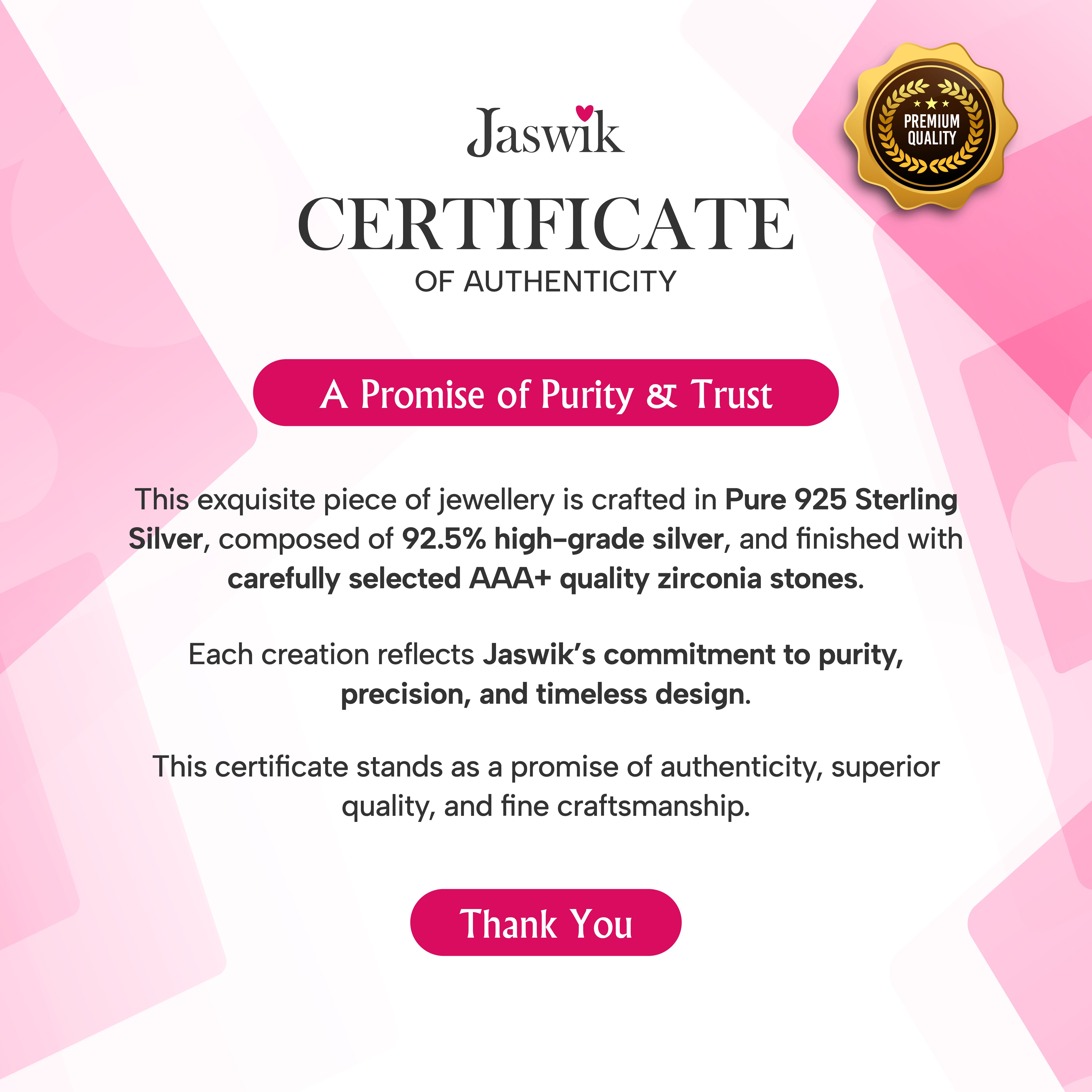 925 sterling silver jewellery certificate of authenticity India