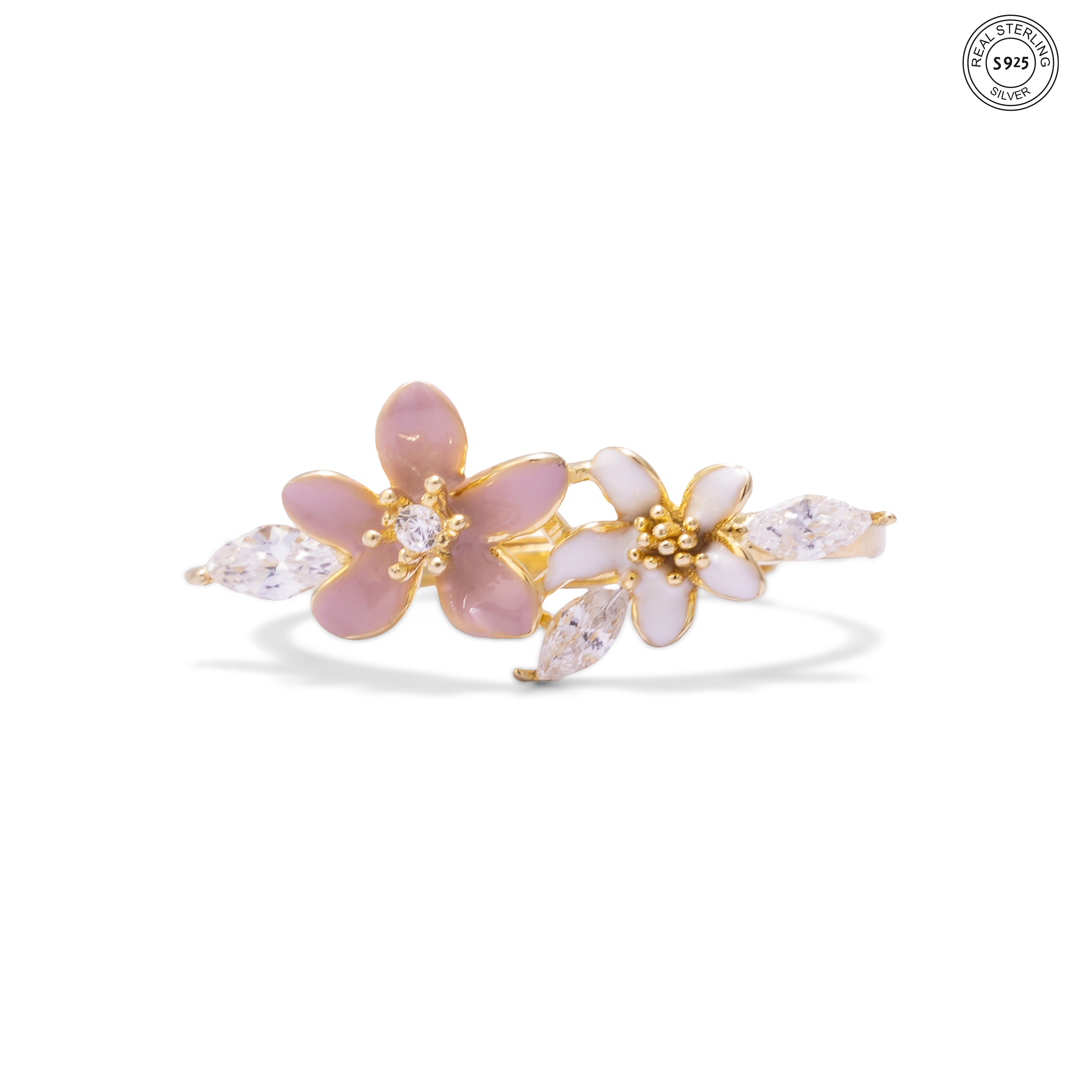 Silver pastel bloom ring colorful floral design