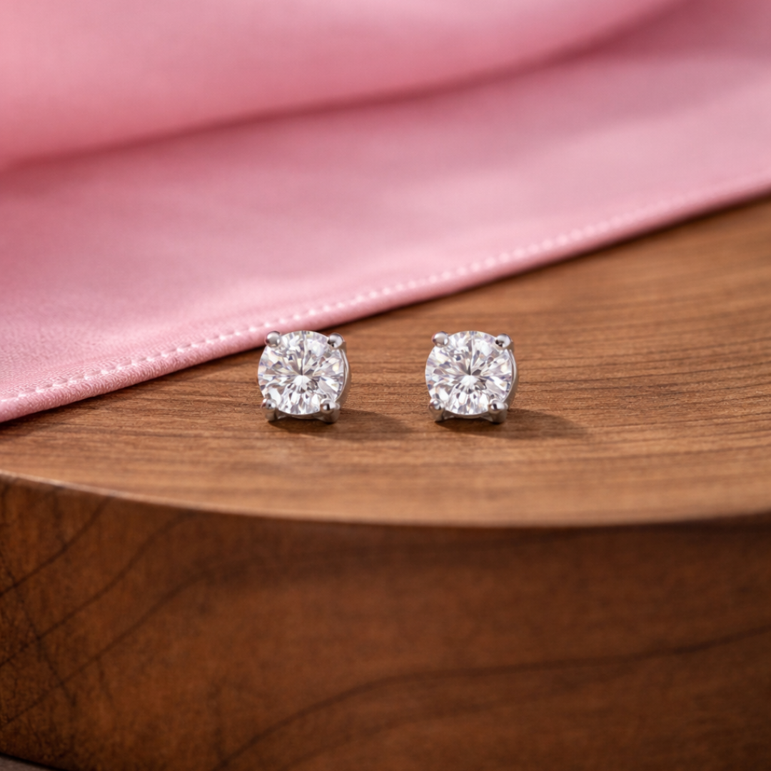 925 silver solitaire stud earrings on white background for women