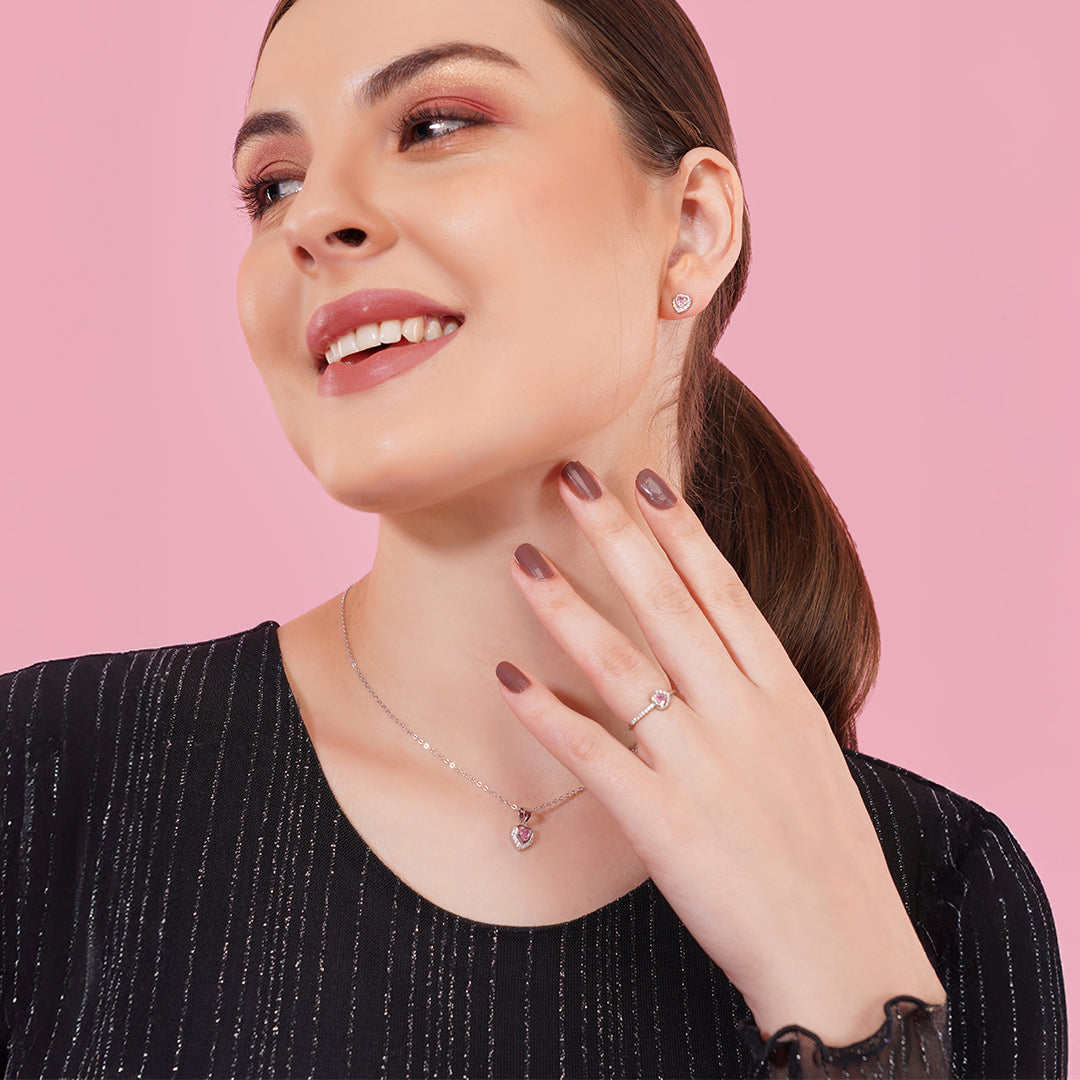 Silver sweetheart trio elegant heart ring set