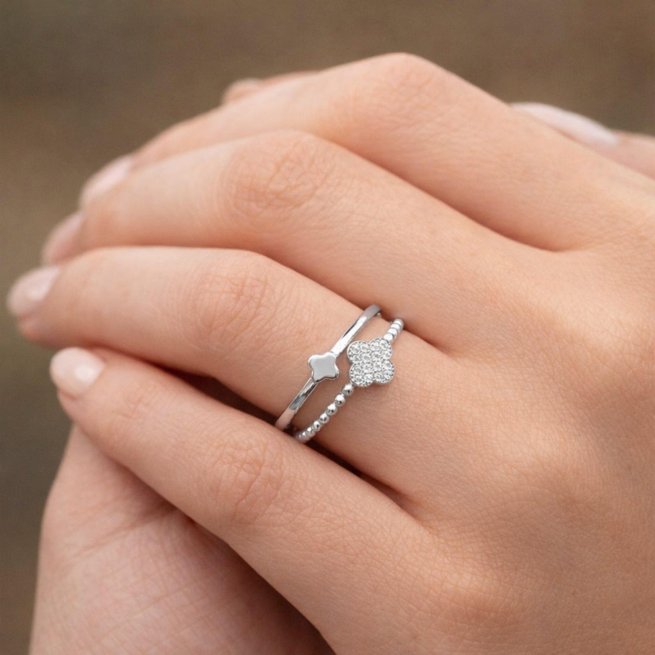 Silver twofold luck ring 925 silver double band design for women