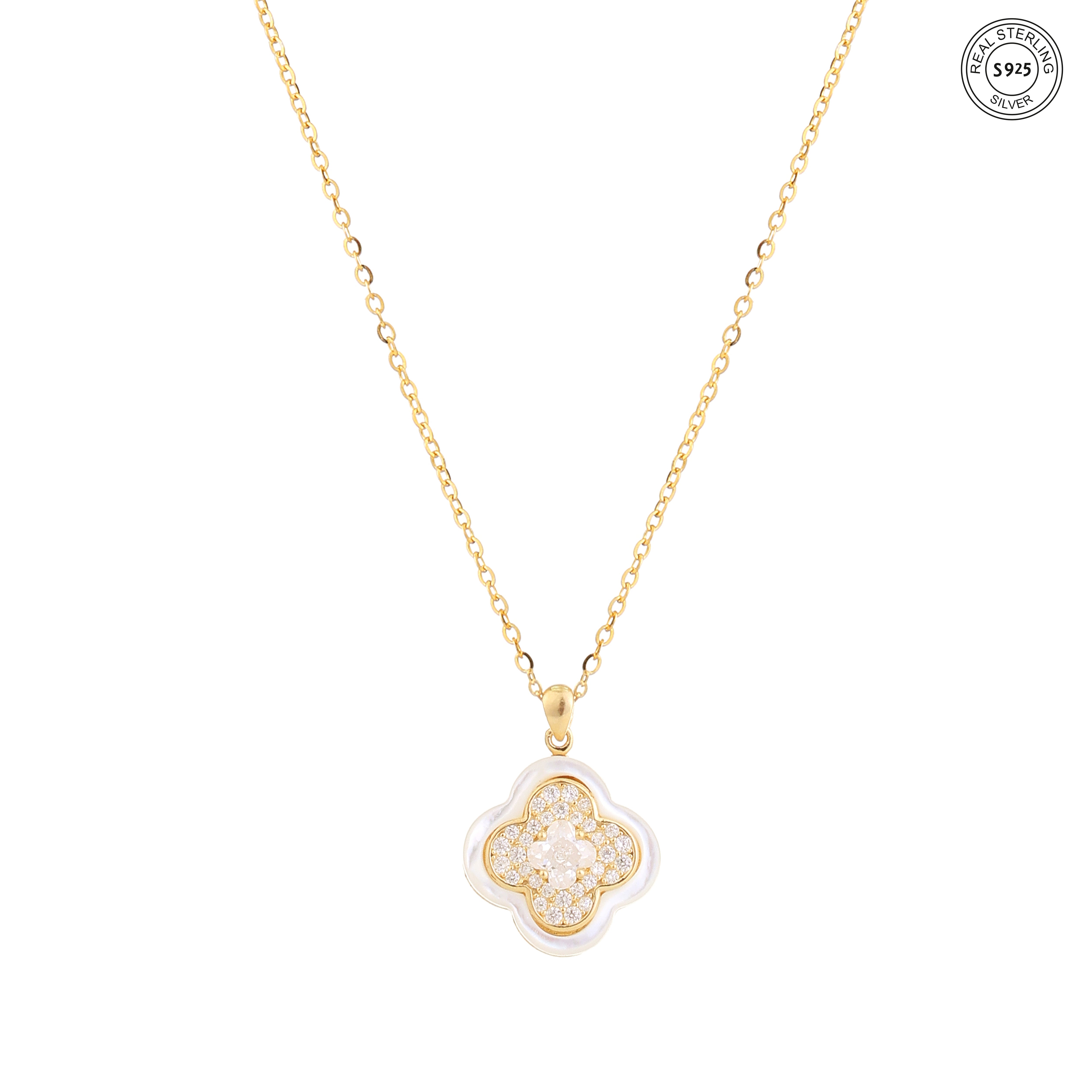 White stone silver pendant 925 sterling silver elegant floral design