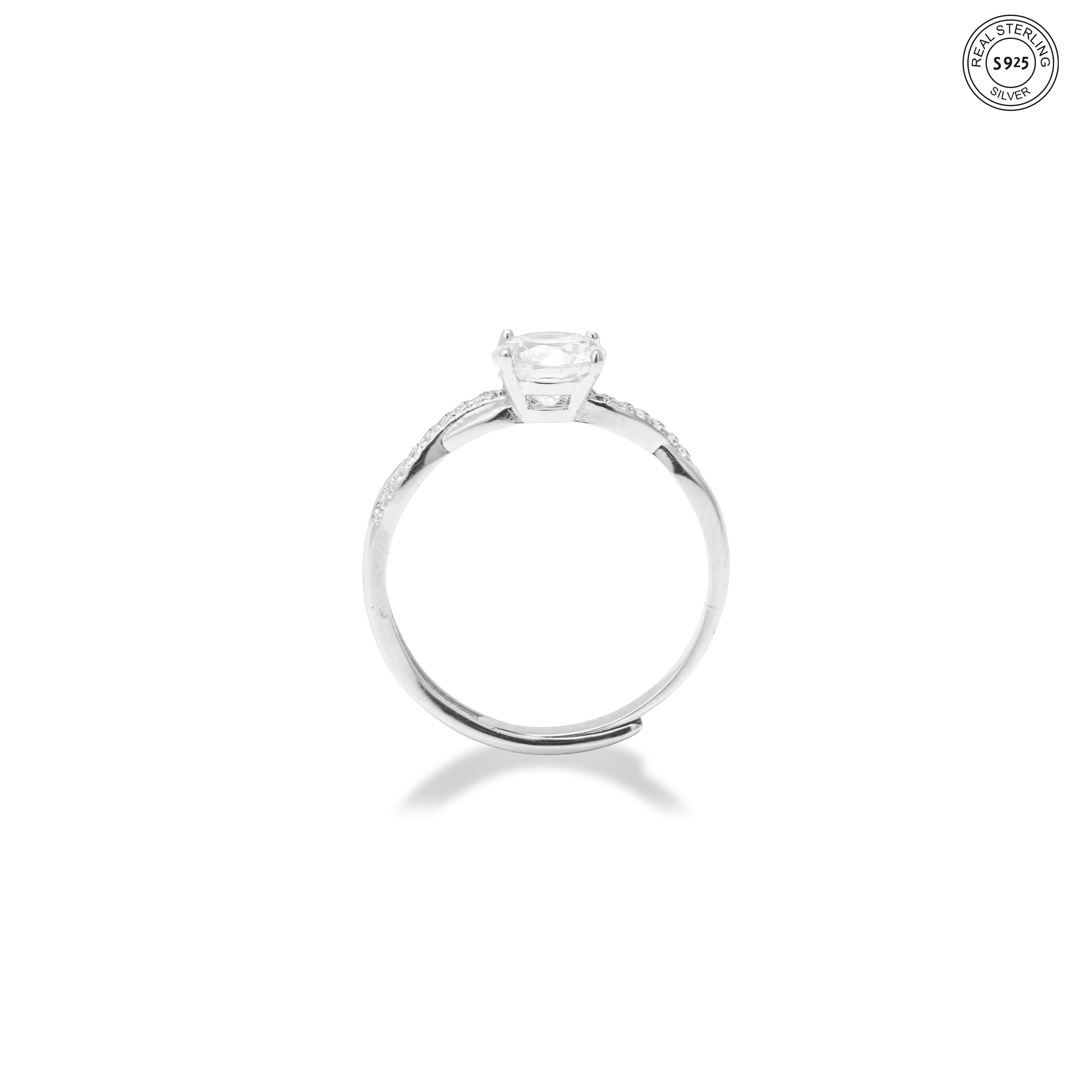 Zirconia solitaire silver ring twisted band 925 silver
