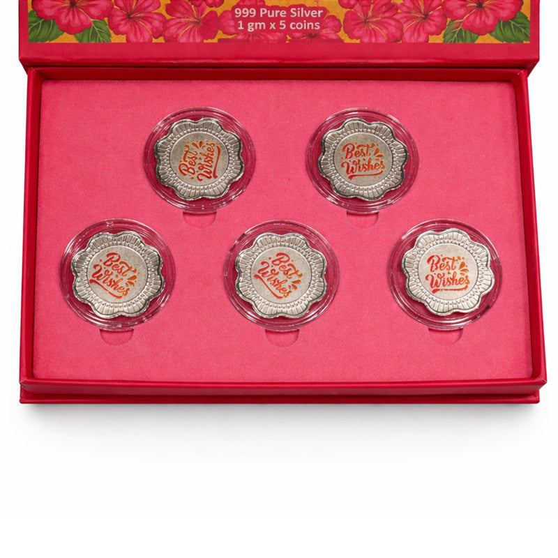 Best wishes Silver coin gift box | Set of 5 coins
