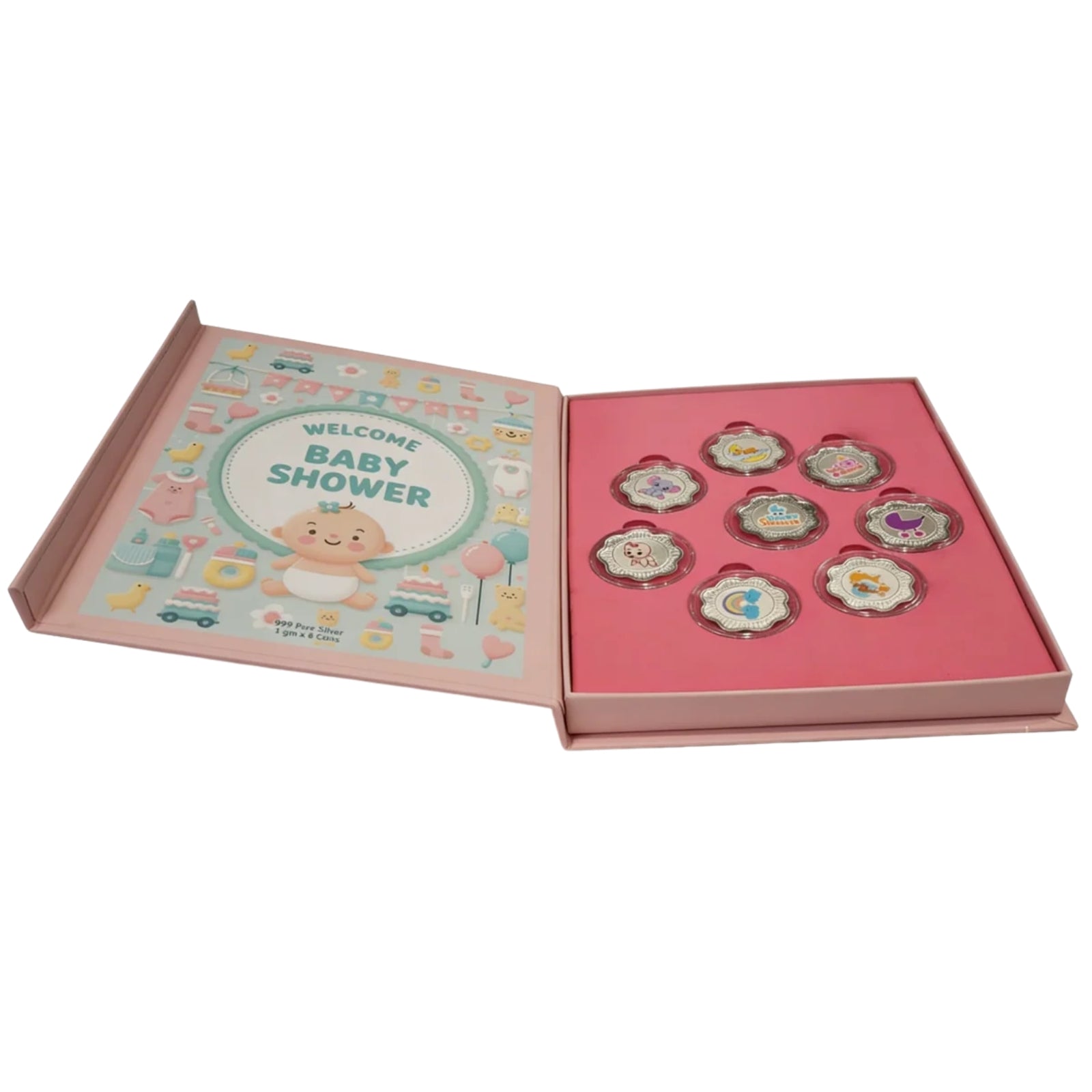 Baby shower Silver coin gift box | Set of 8 coins