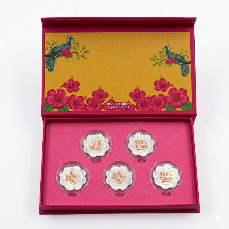 Best wishes Silver coin gift box | Set of 5 coins