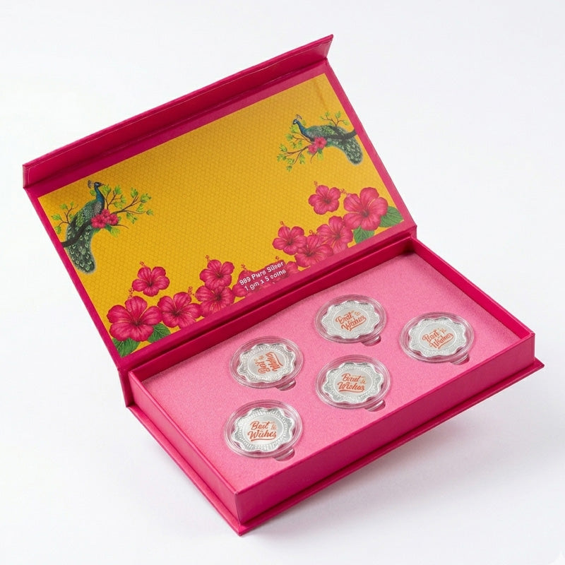 Best wishes Silver coin gift box | Set of 5 coins