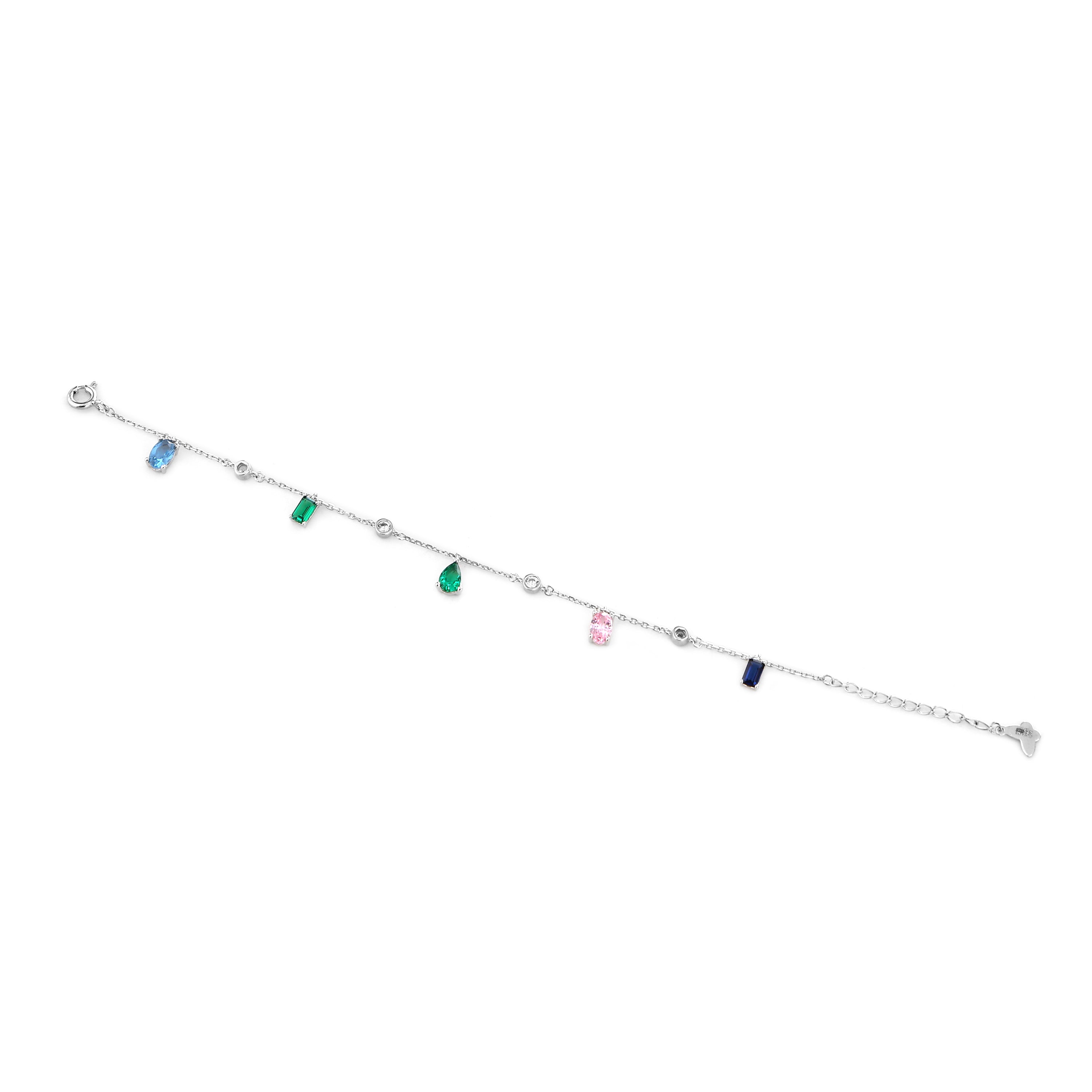 Multicolor Gemstone Charm Silver Bracelet