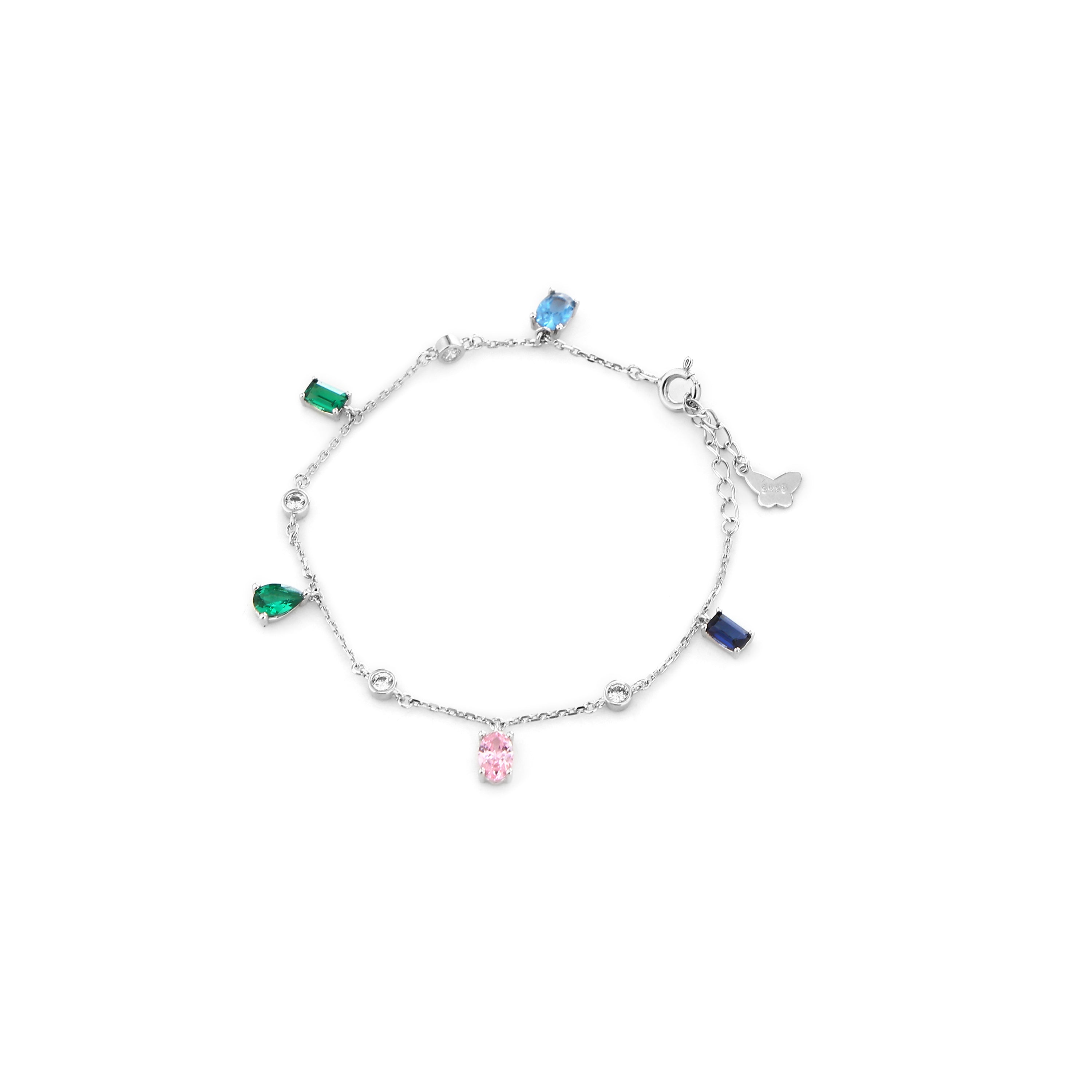 Multicolor Gemstone Charm Silver Bracelet
