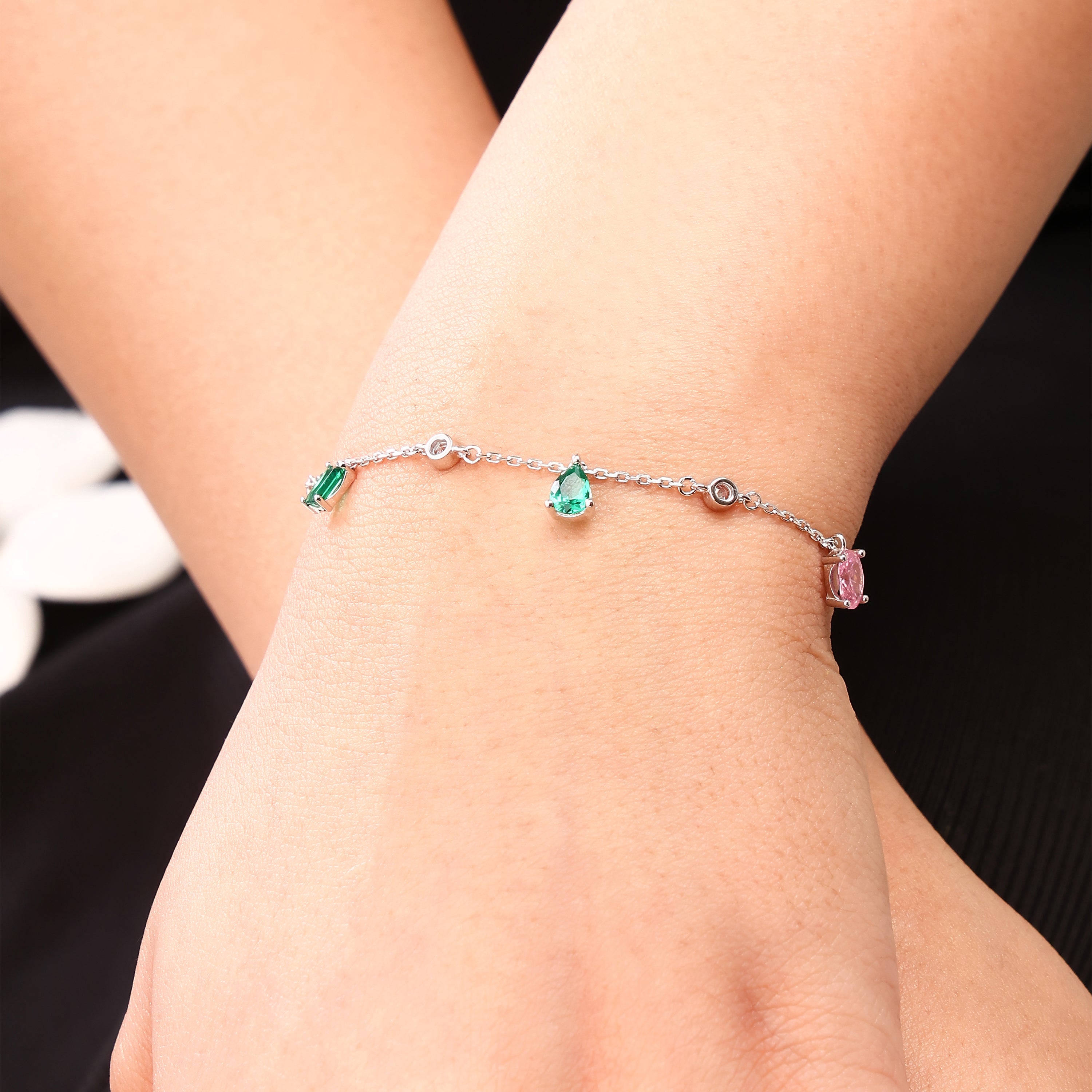 Multicolor Gemstone Charm Silver Bracelet