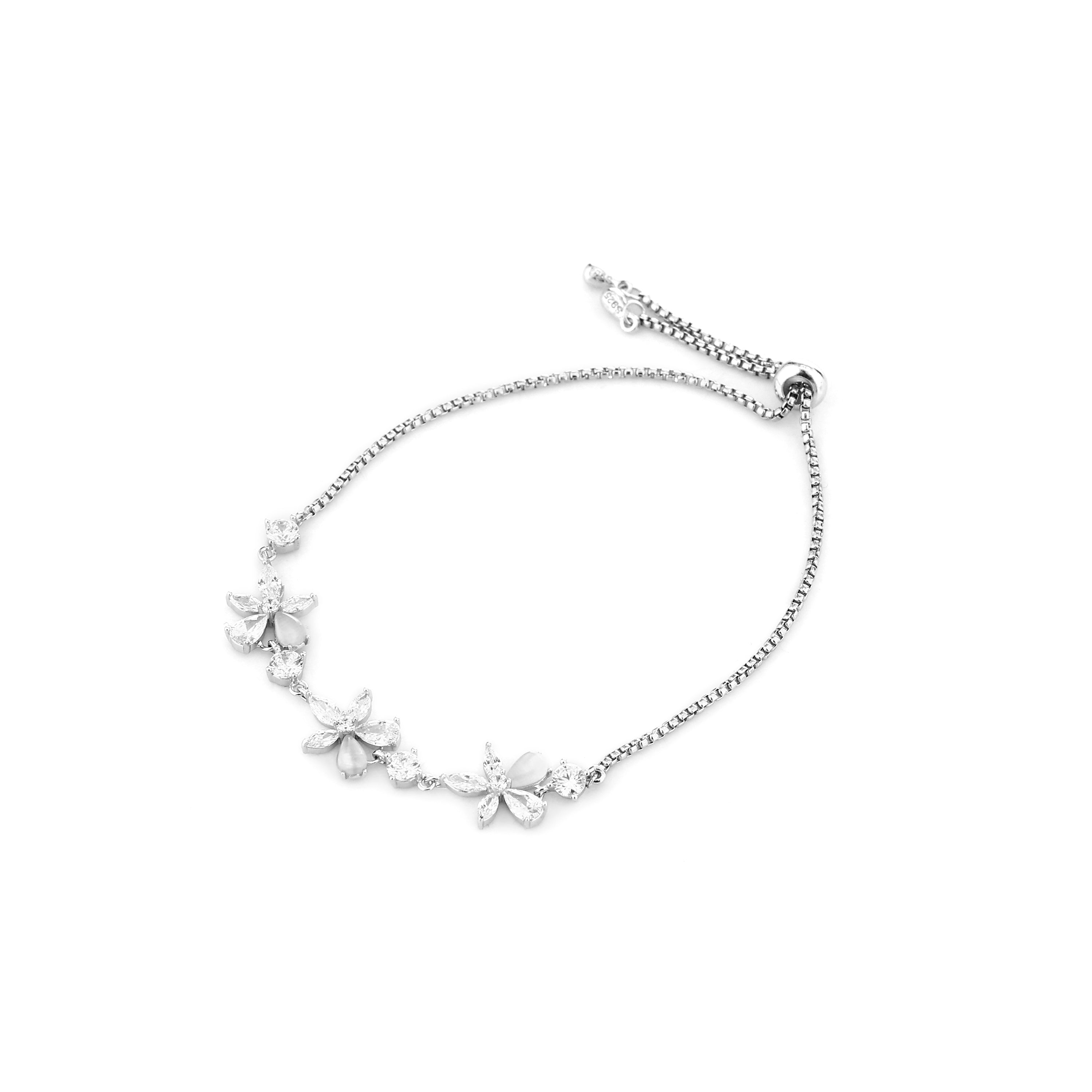 Floral Bloom Adjustable Silver Bracelet