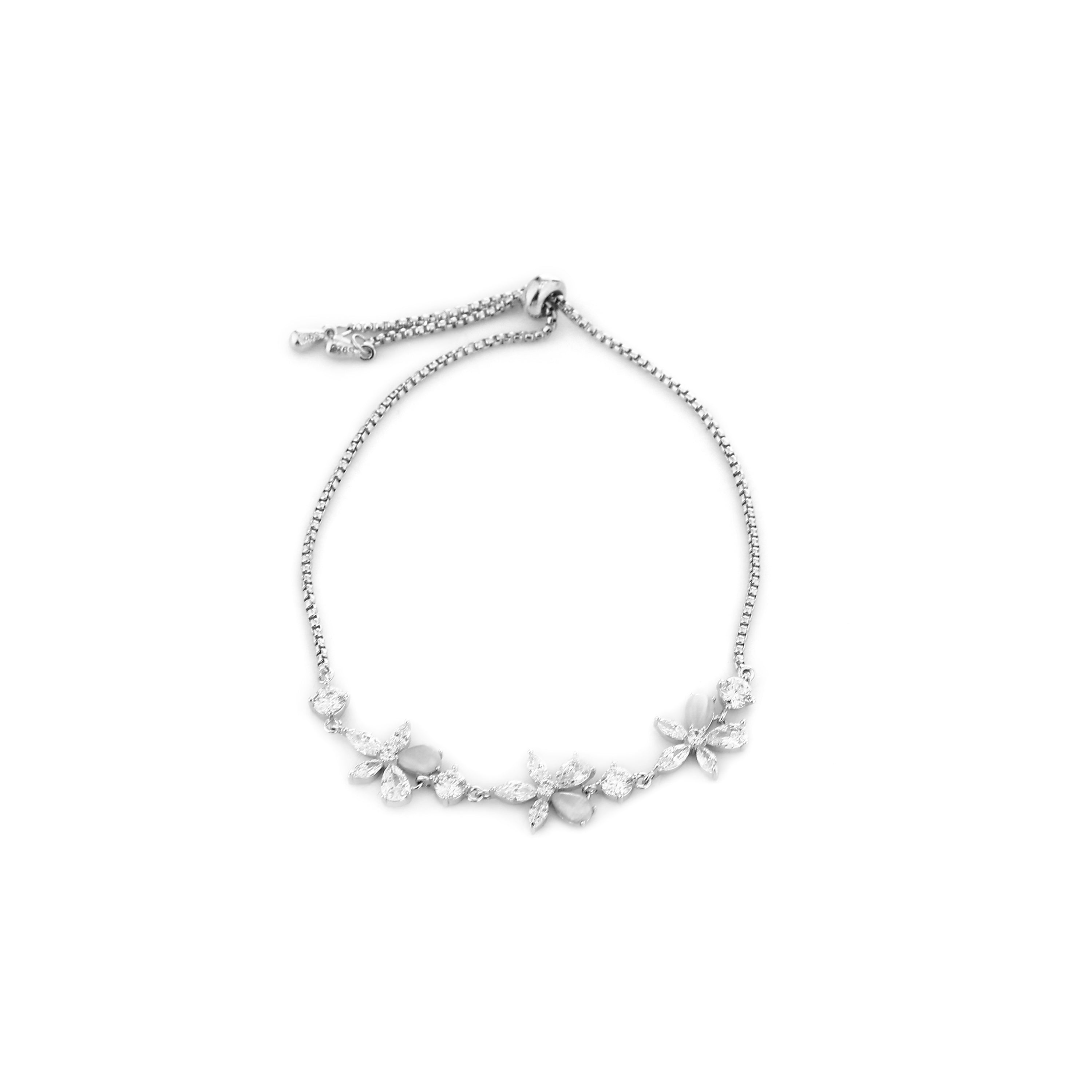 Floral Bloom Adjustable Silver Bracelet