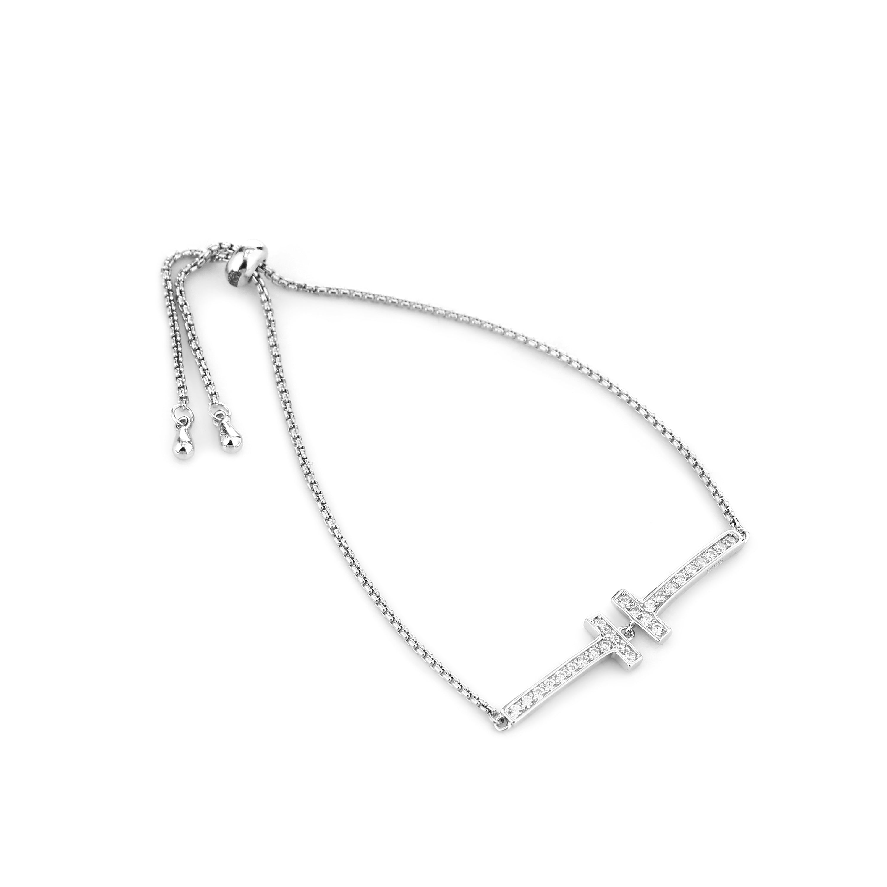 Double 'T' Bar Adjustable Silver Bracelet