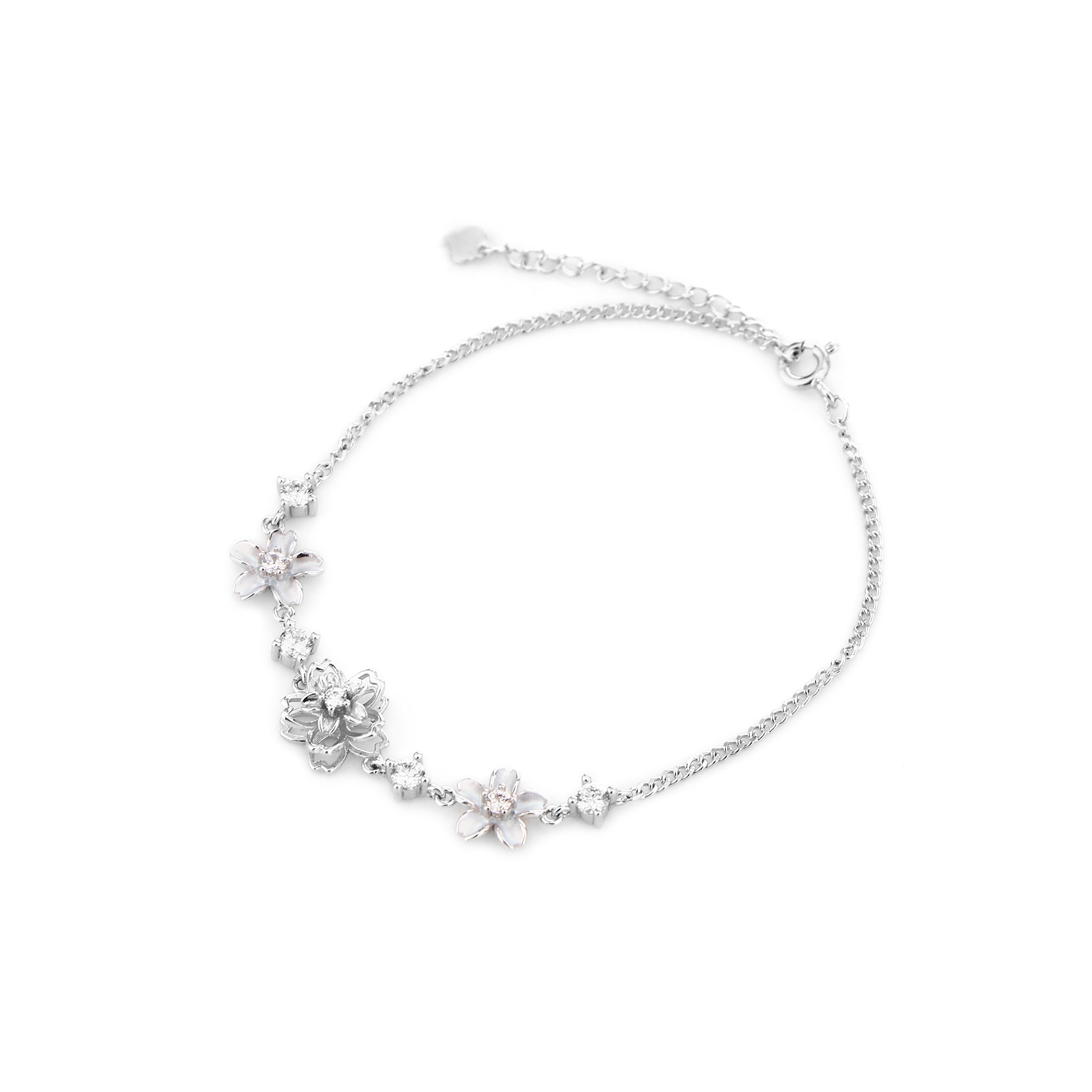 Blossom & Enamel Silver Link Bracelet