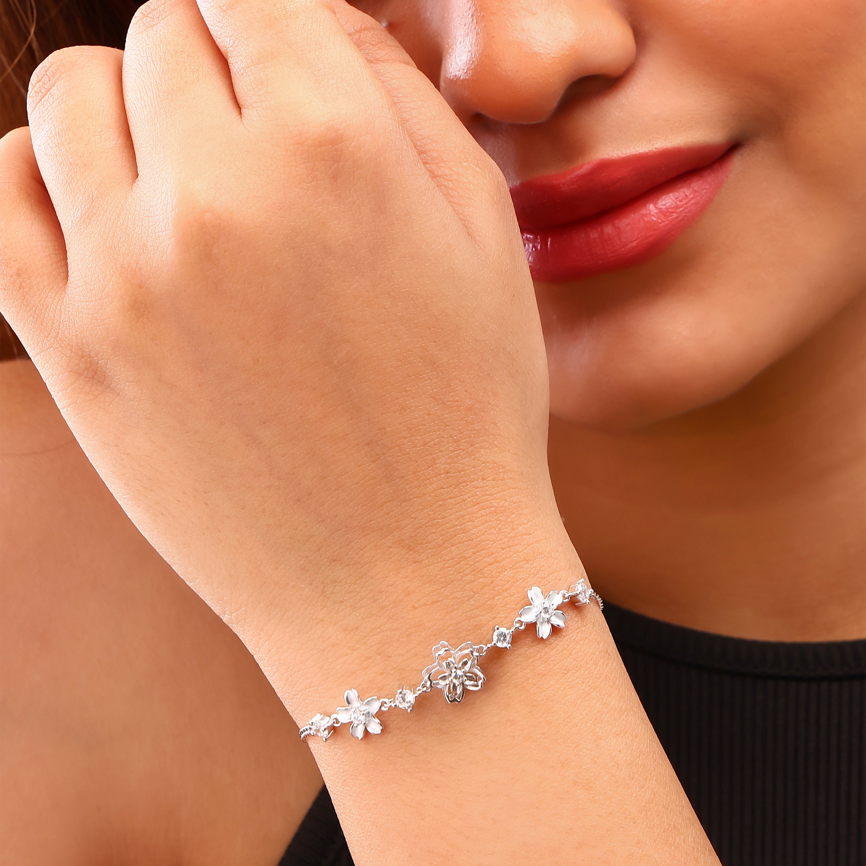 Blossom & Enamel Silver Link Bracelet