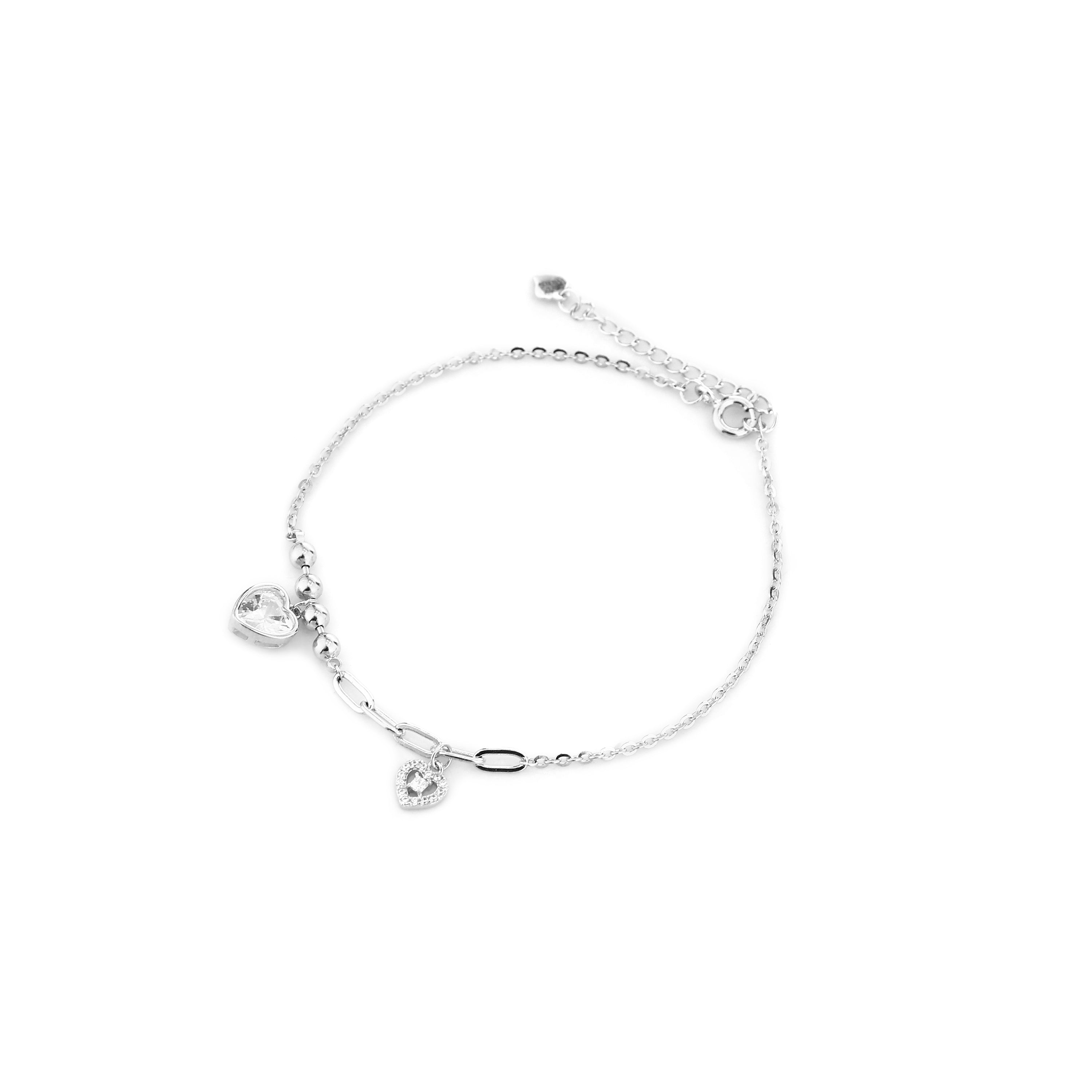 Dual Heart Charm Silver Charm Bracelet