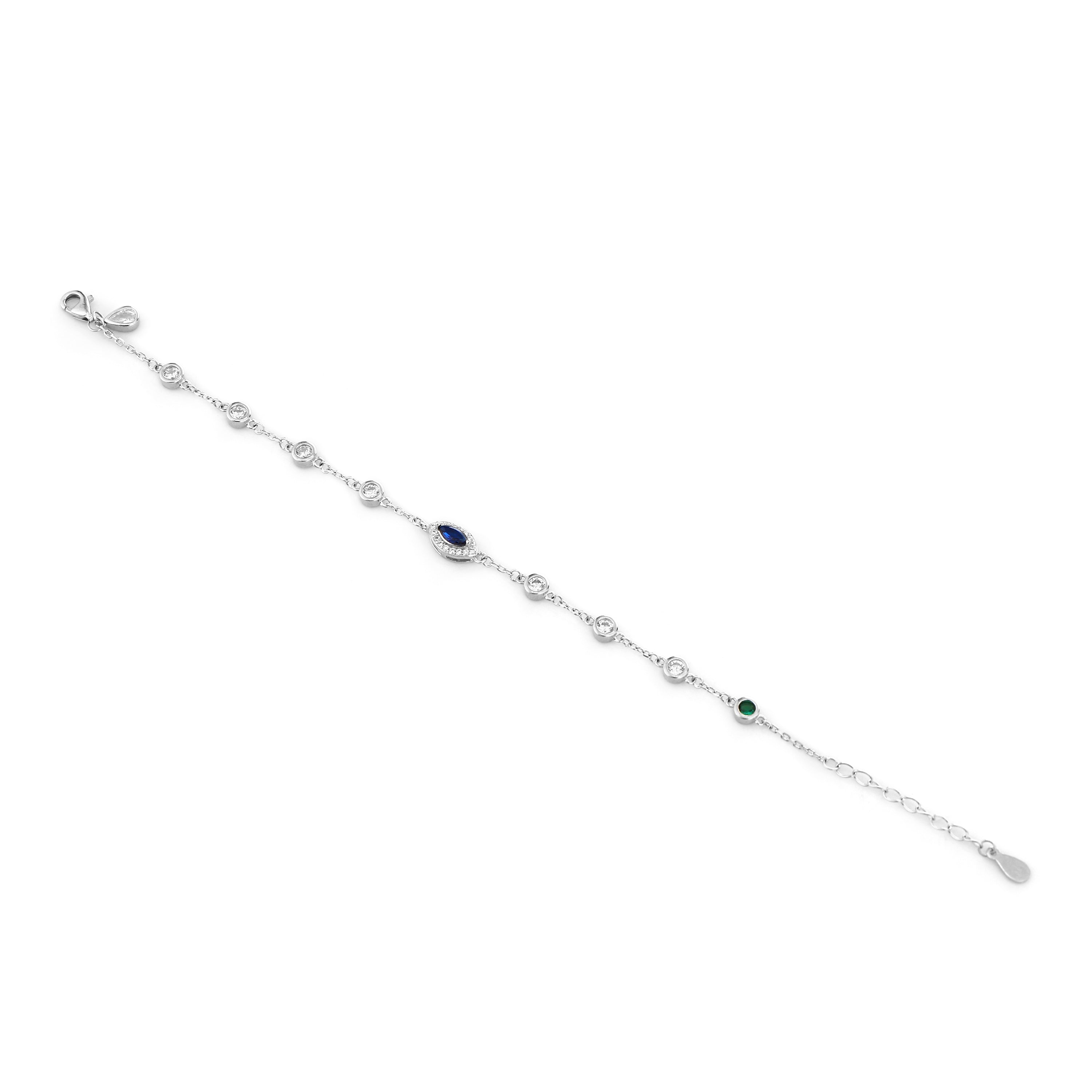 Evil Eye & Gemstone Bezel Silver Bracelet