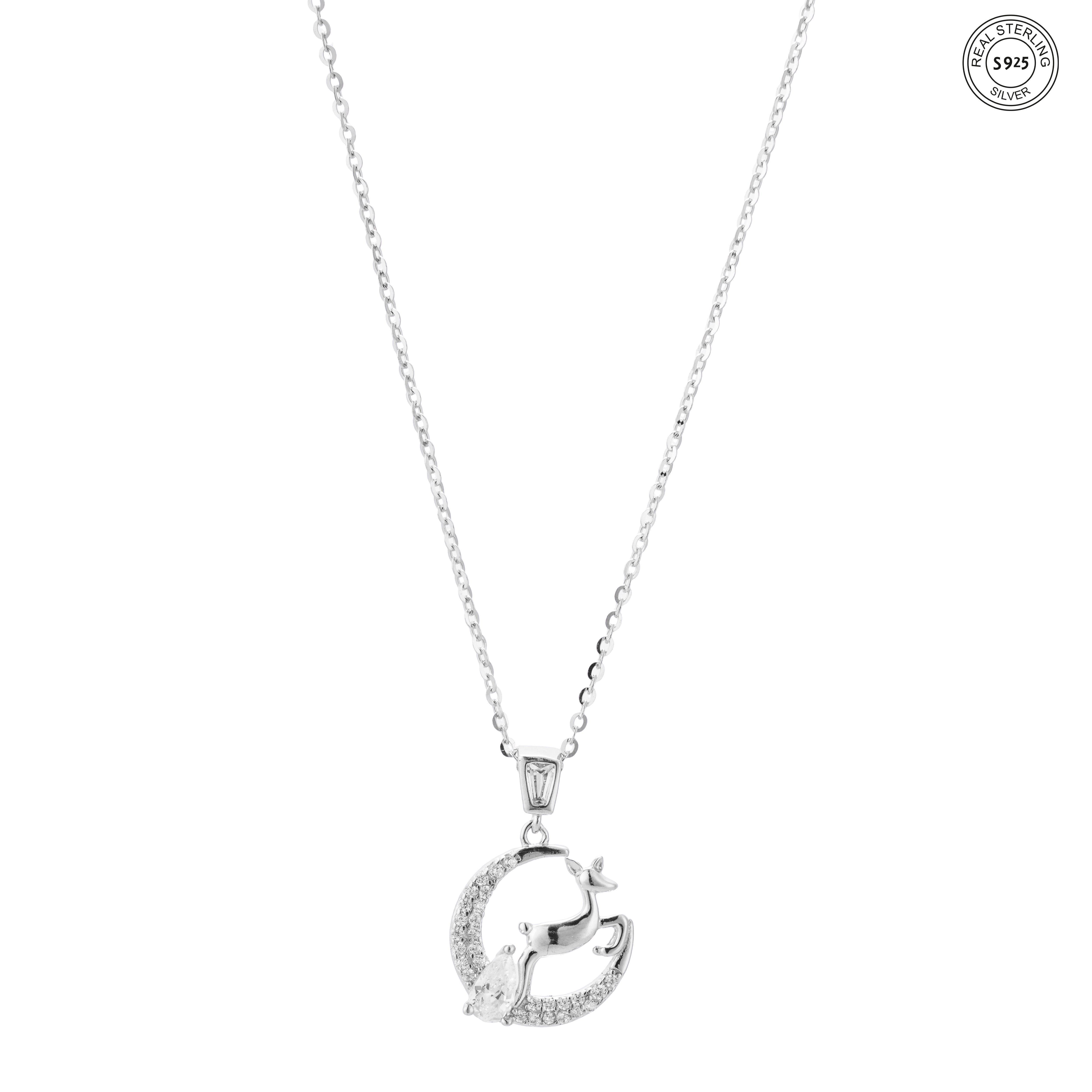 Silver Moon Deer Pendant
