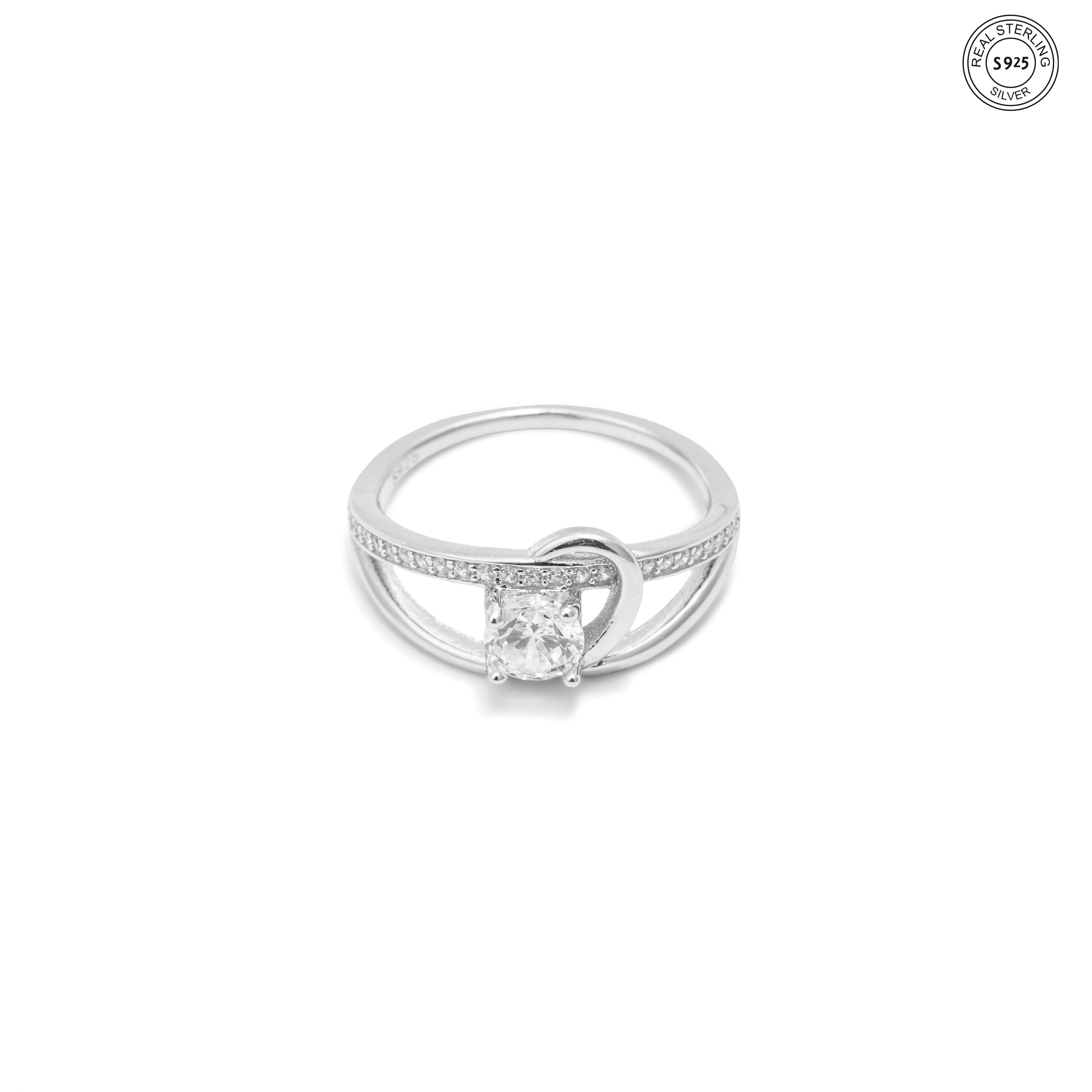 Intertwined Solitaire Silver Ring