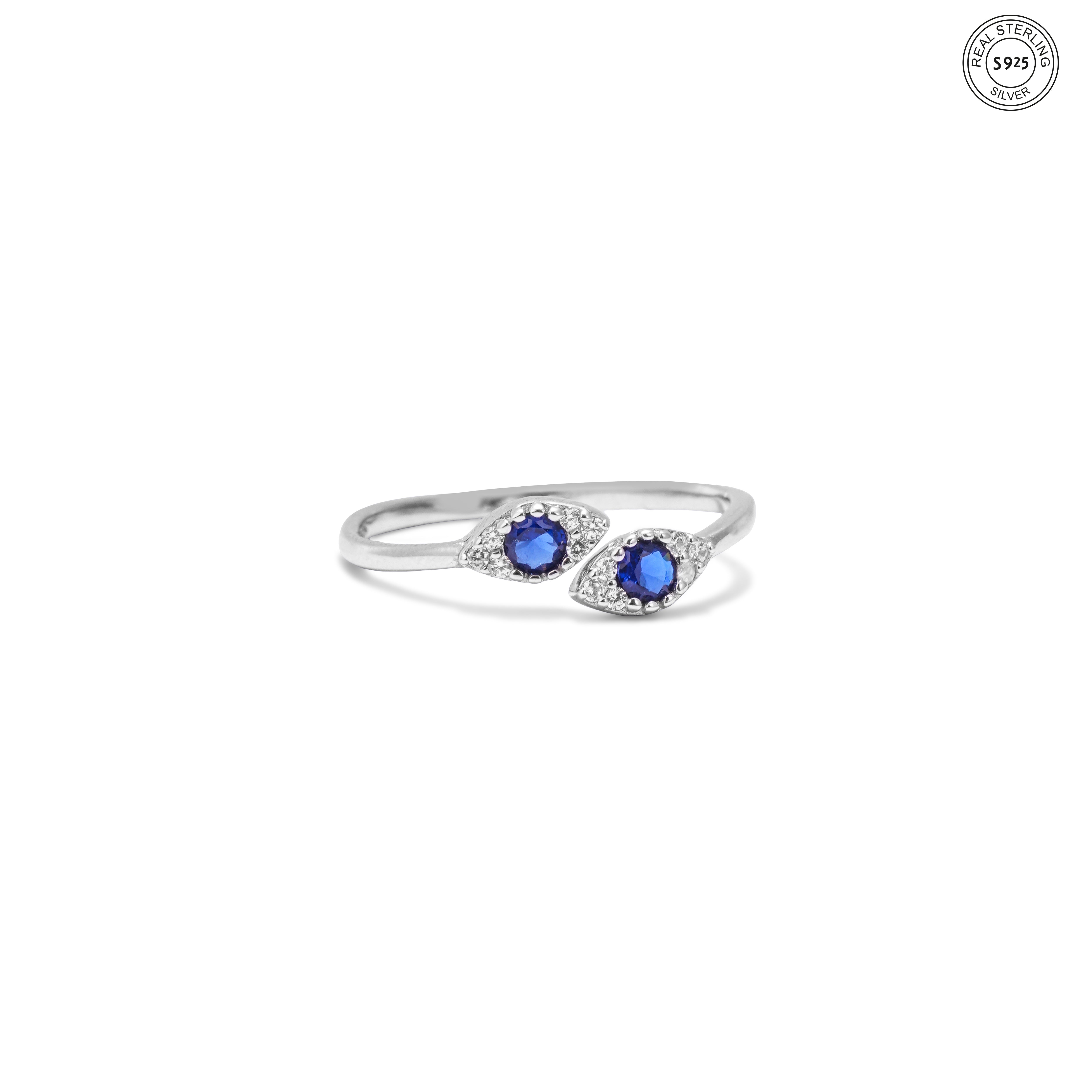 Double Halo Sapphire Silver Ring