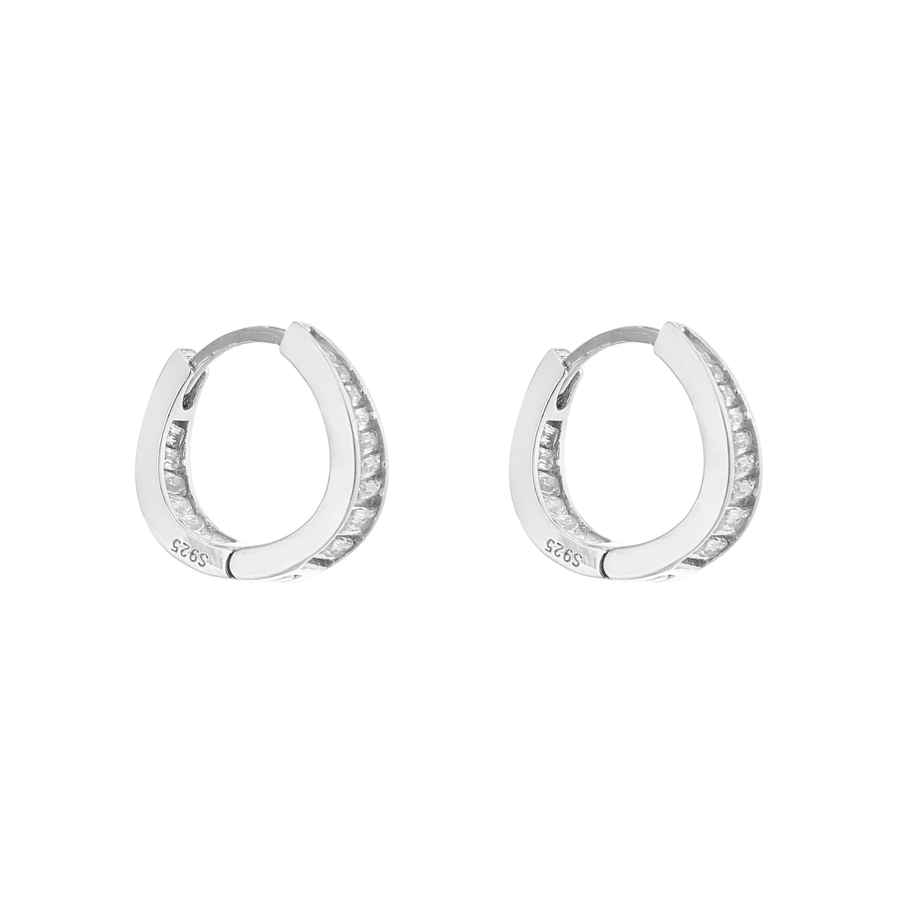 Baguette Curved Silver Huggie Earrings