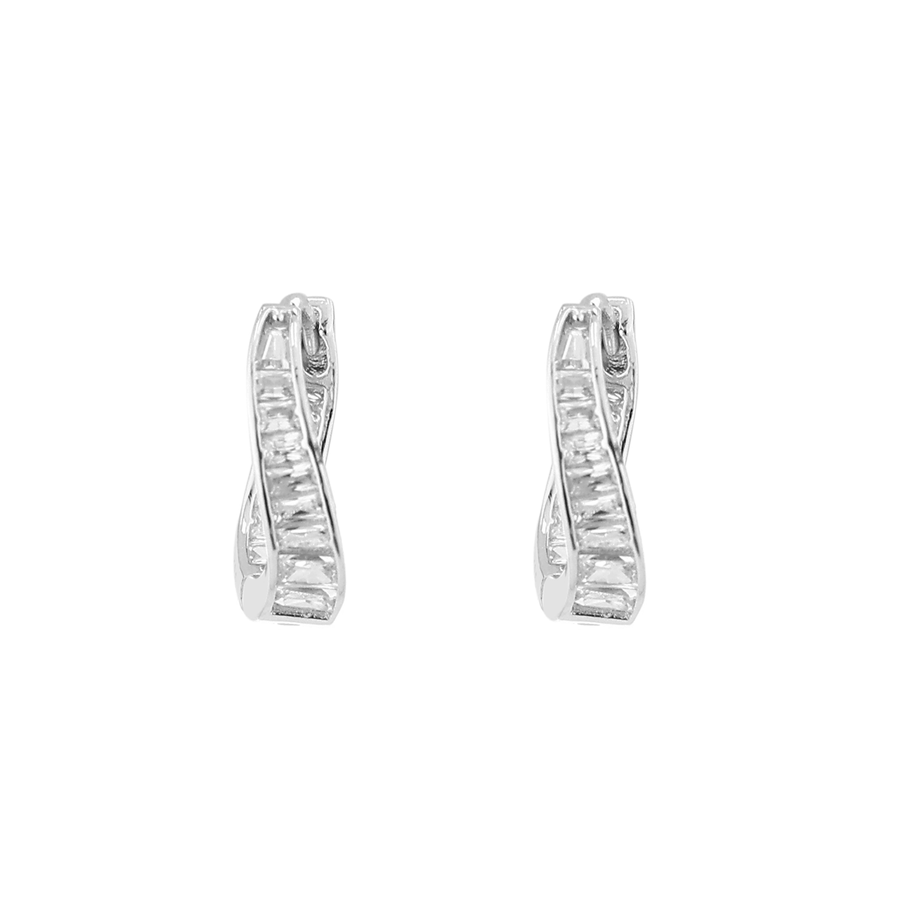 Baguette Curved Silver Huggie Earrings
