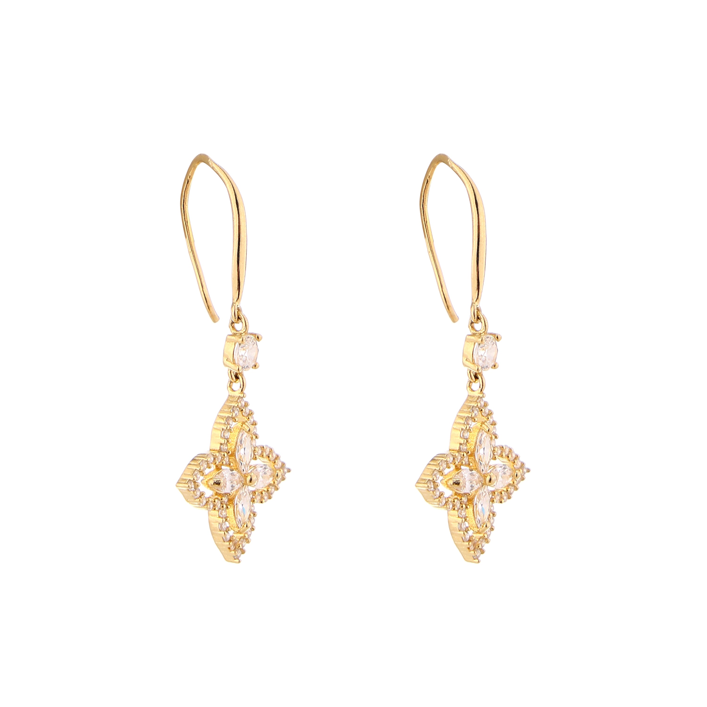 Floral Clover Marquise Gold-Plated Silver Drop Earrings