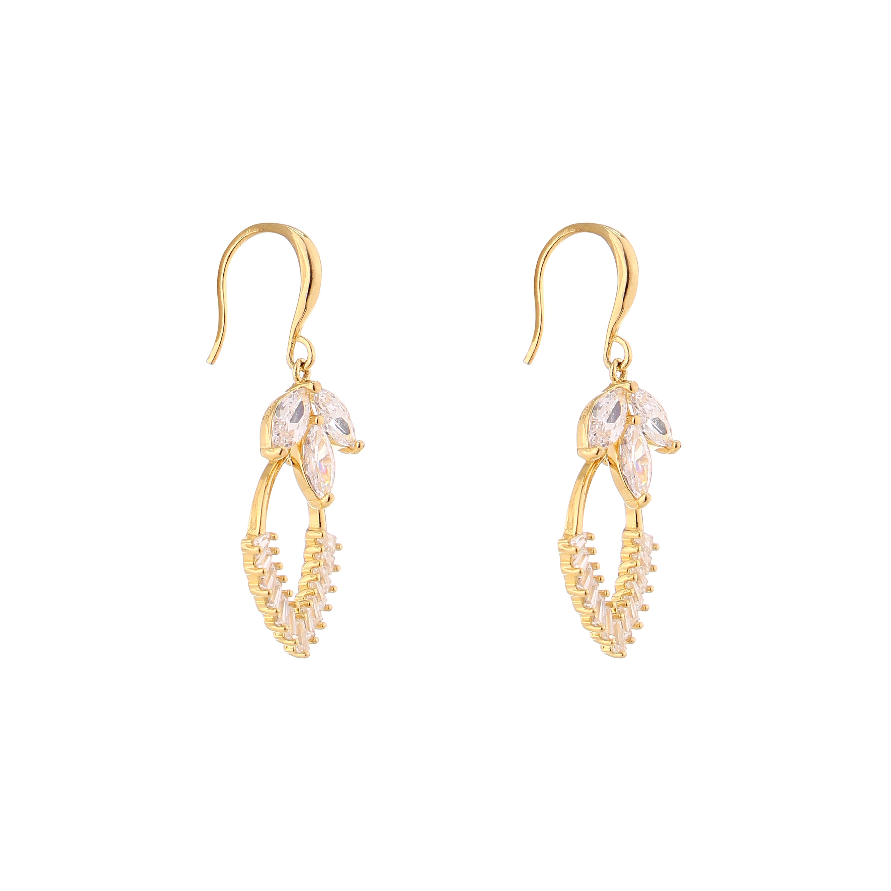 Marquise Leaf Baguette Chevron Gold-Plated Silver Drop Earrings
