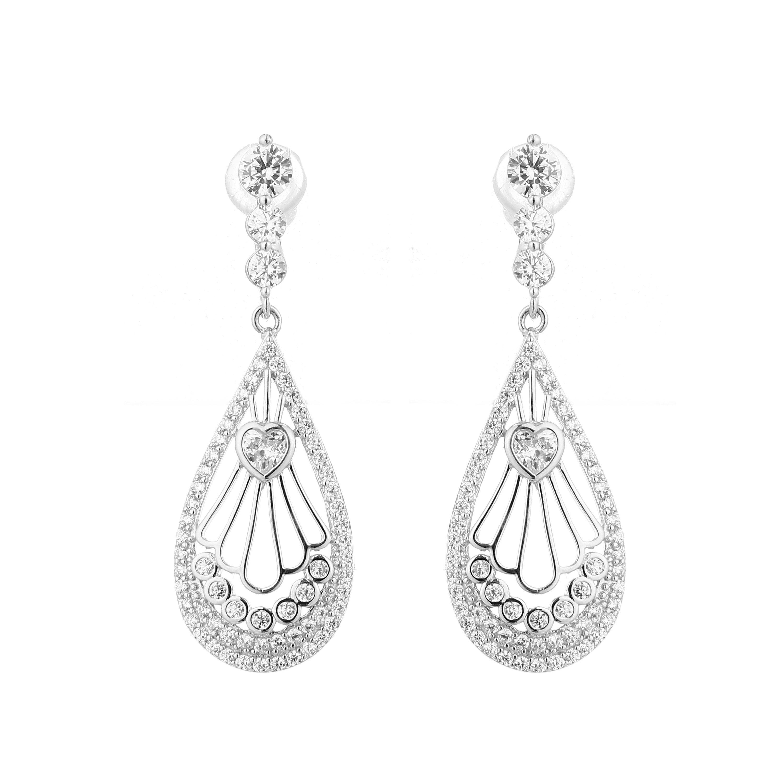Heart & Teardrop Filigree Silver Drop Earrings