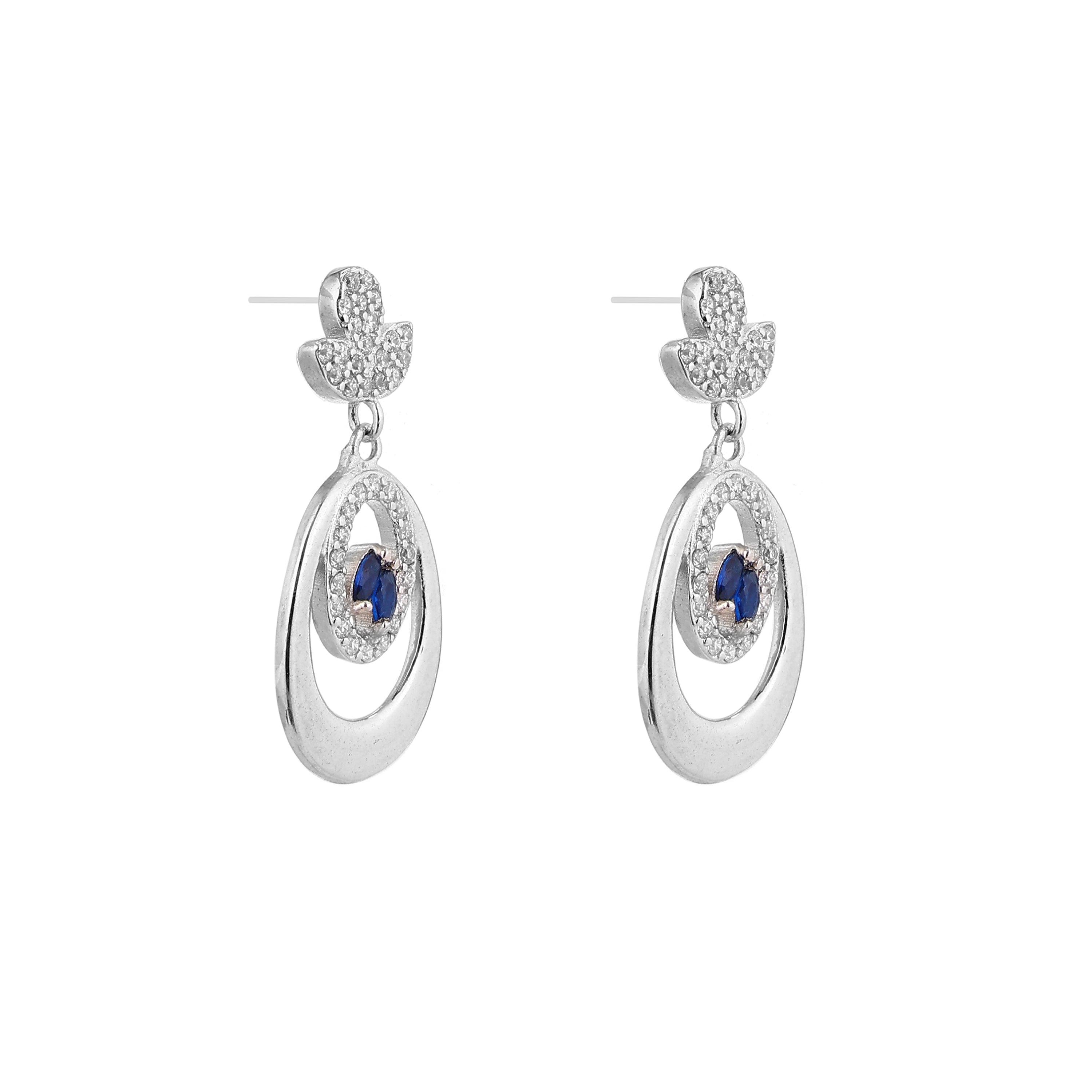 Sapphire Marquise Oval Frame Silver Drop Earrings