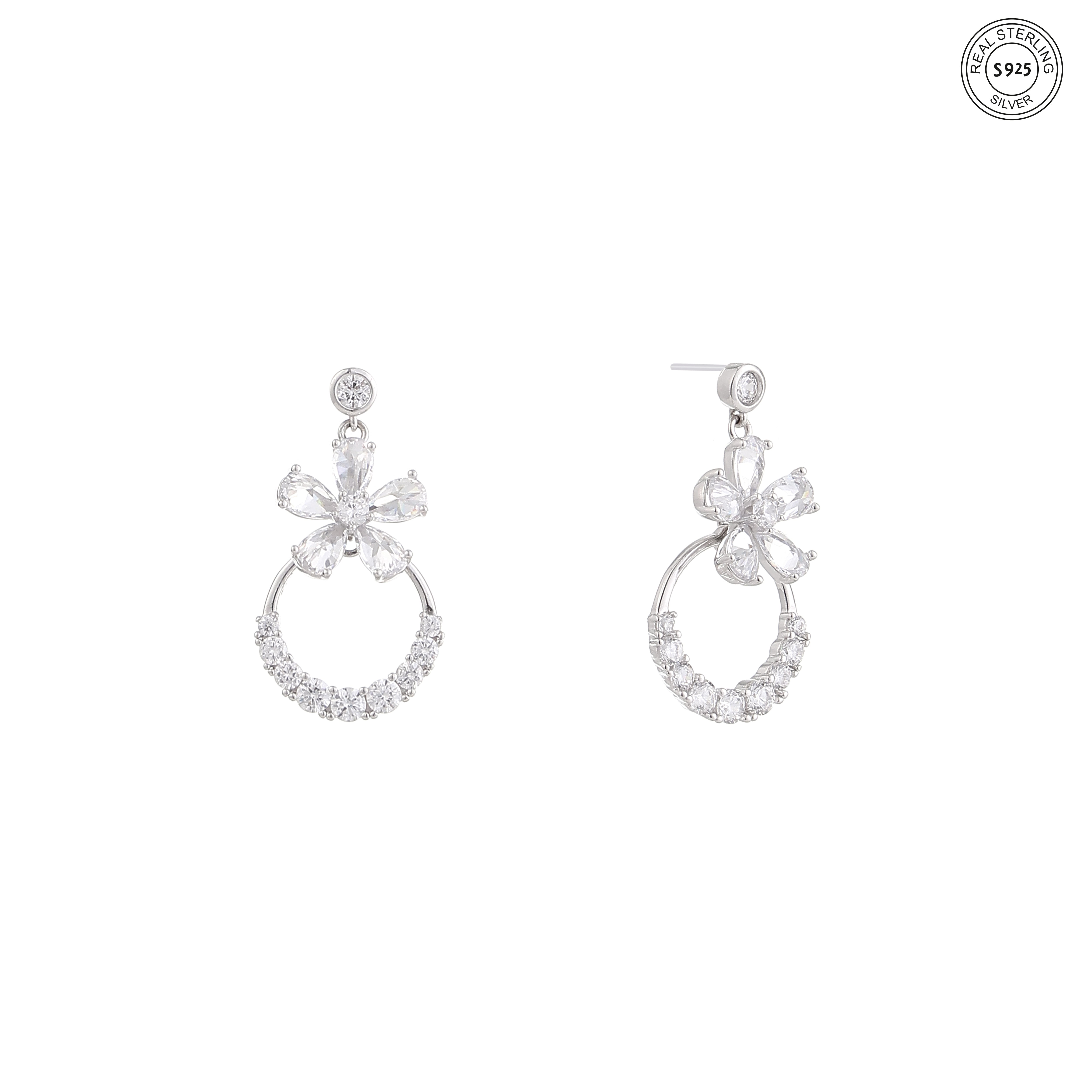 Crystal Bloom Silver Earrings