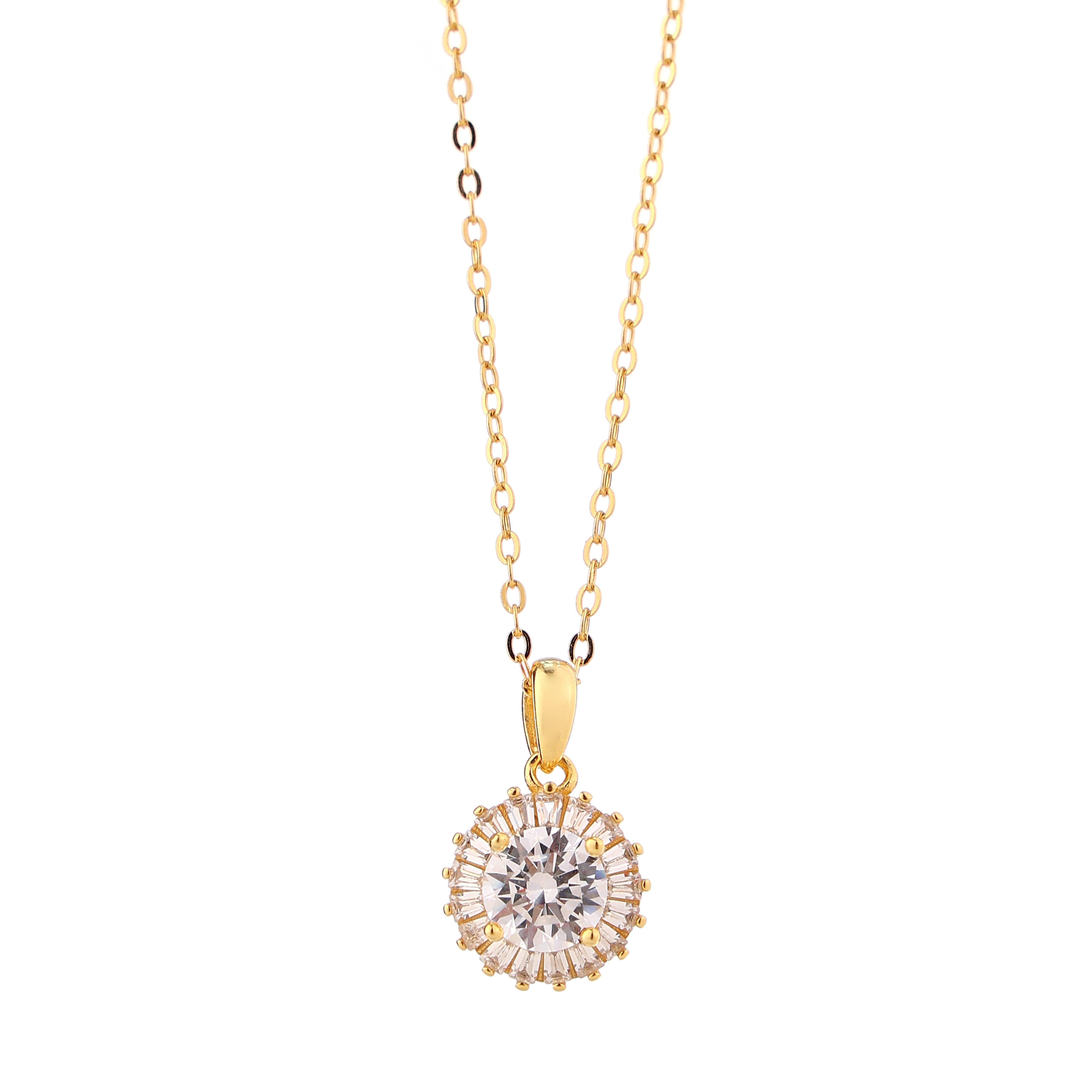 Sunburst Solitaire Gold-Plated Silver Pendant